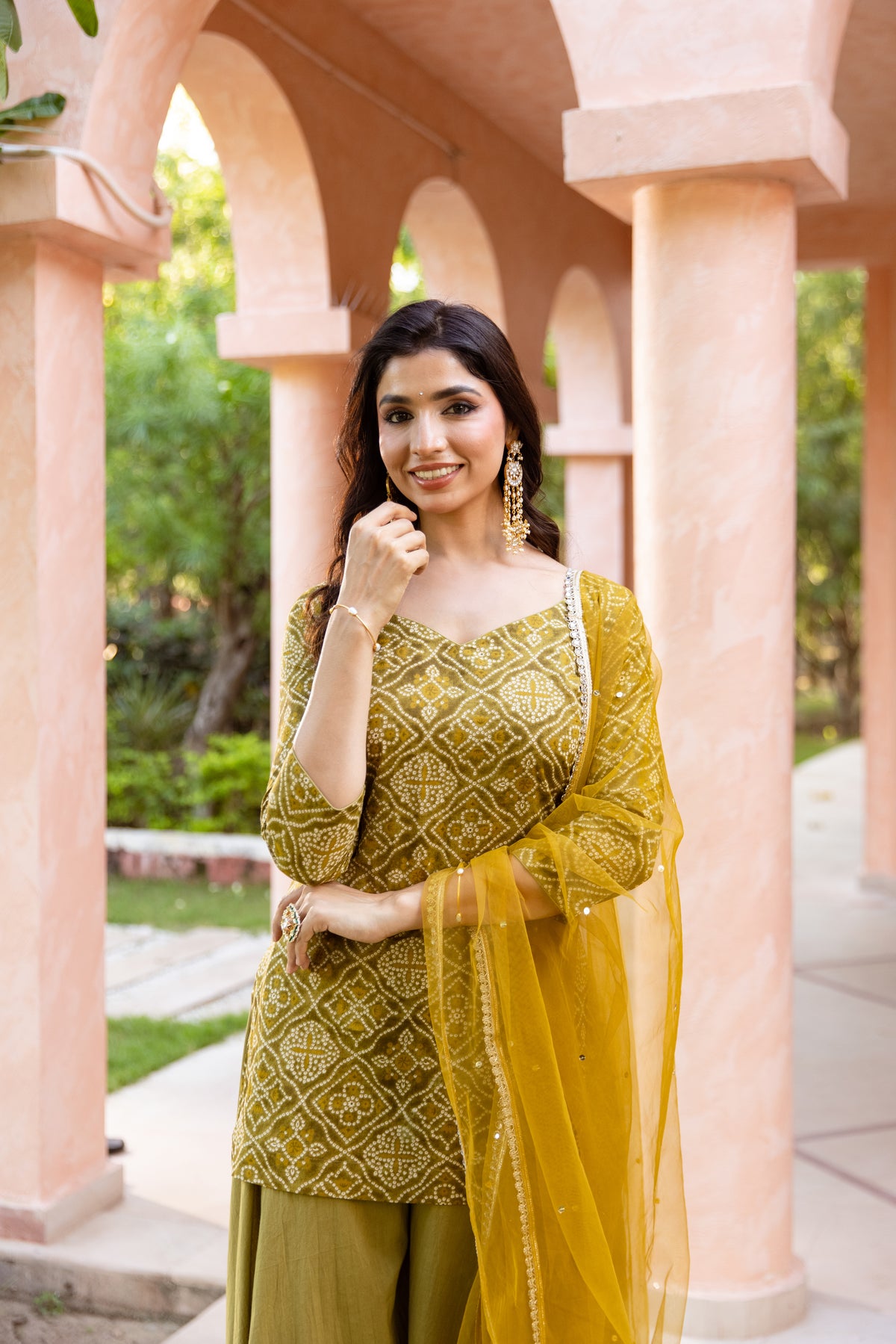 Kairi Sleeved - Printed Sharara Set (Green)