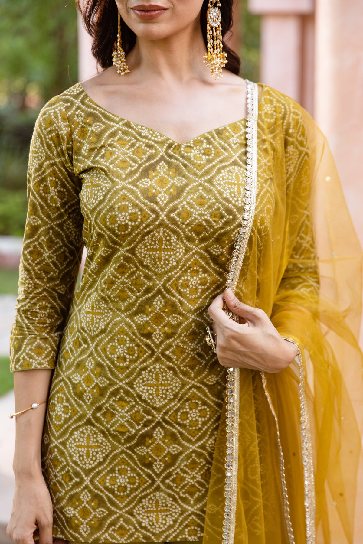 Kairi Sleeved - Printed Sharara Set (Green)