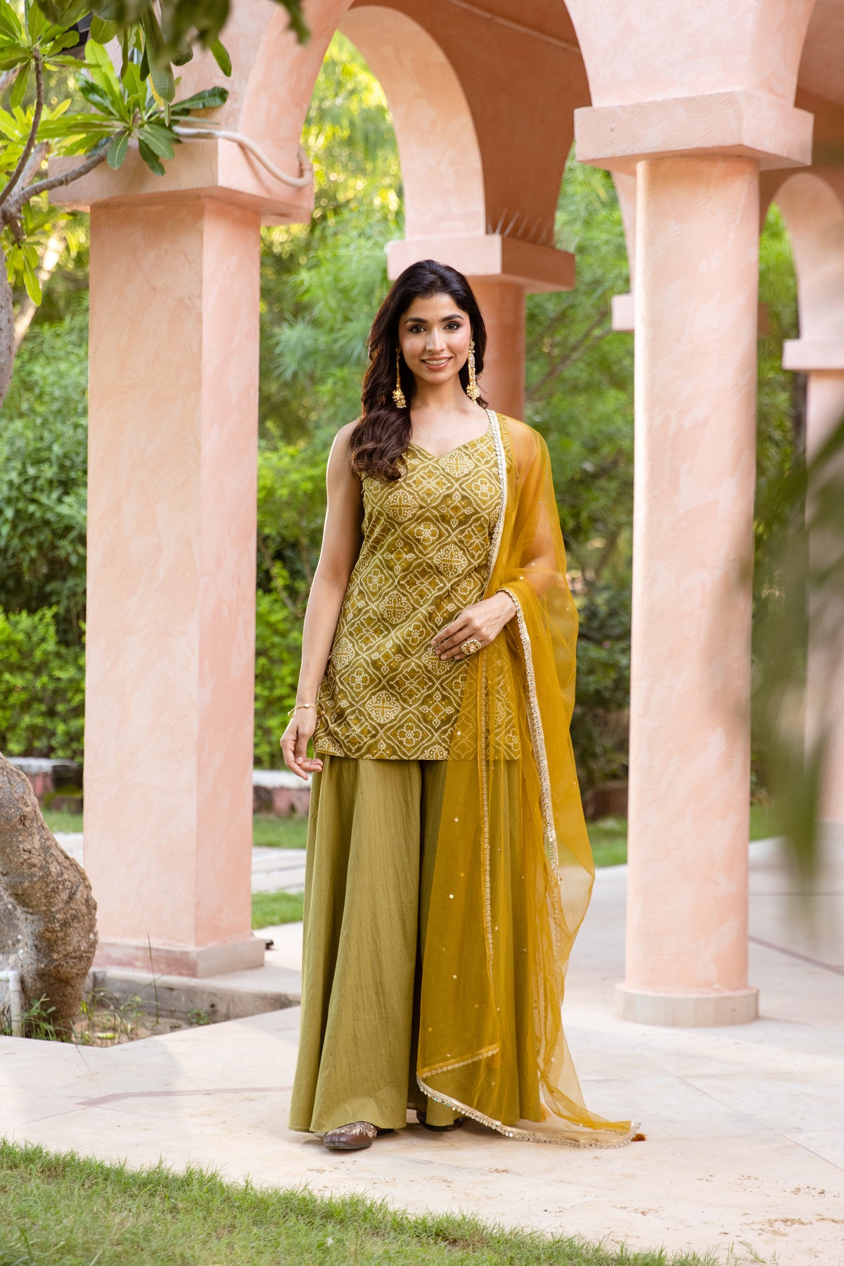 Kairi Sleeveless - Printed Sharara Set (Green)
