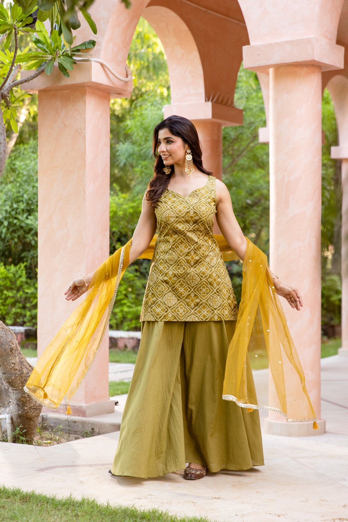 Kairi Sleeveless - Printed Sharara Set (Green)