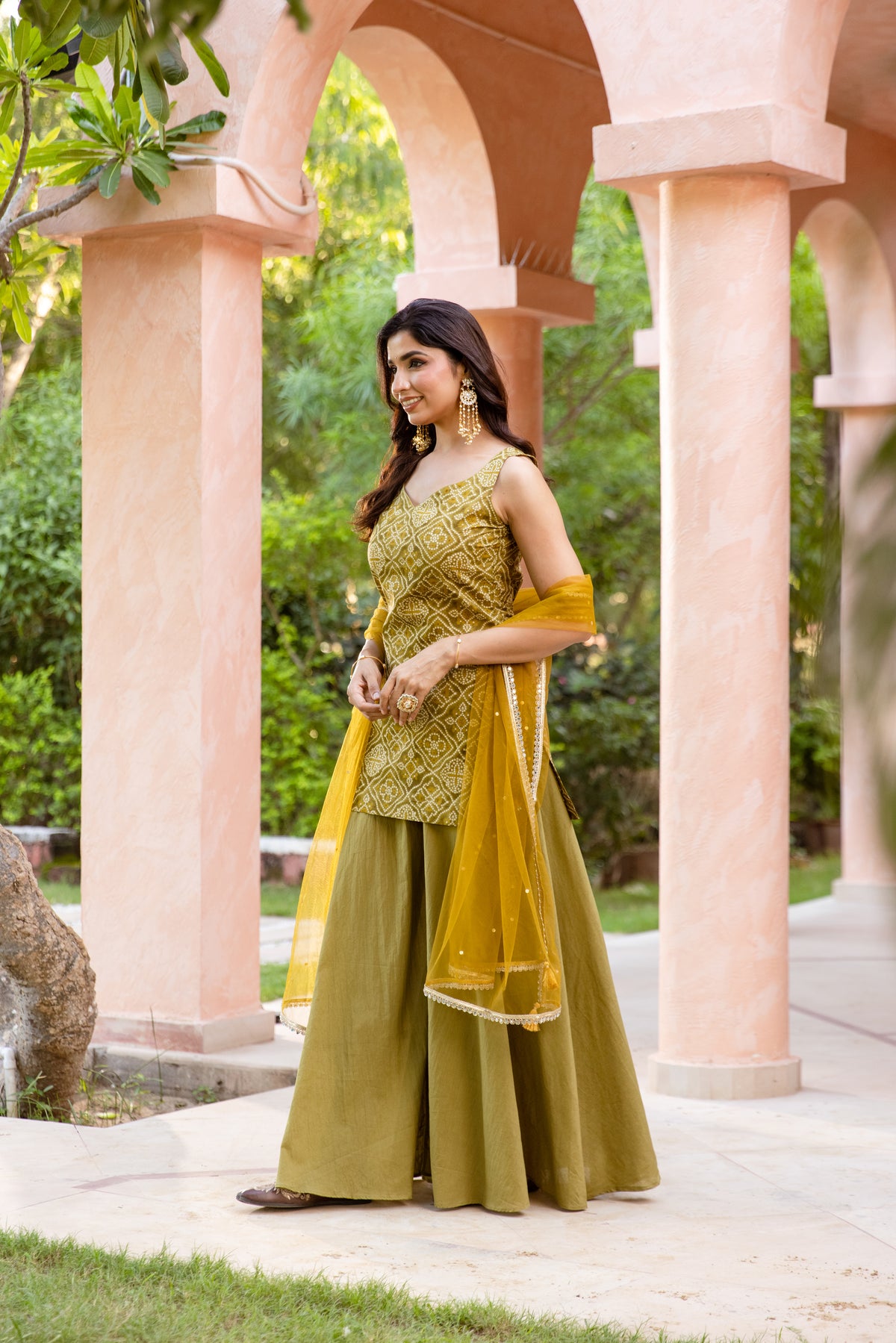Kairi Sleeveless - Printed Sharara Set (Green)