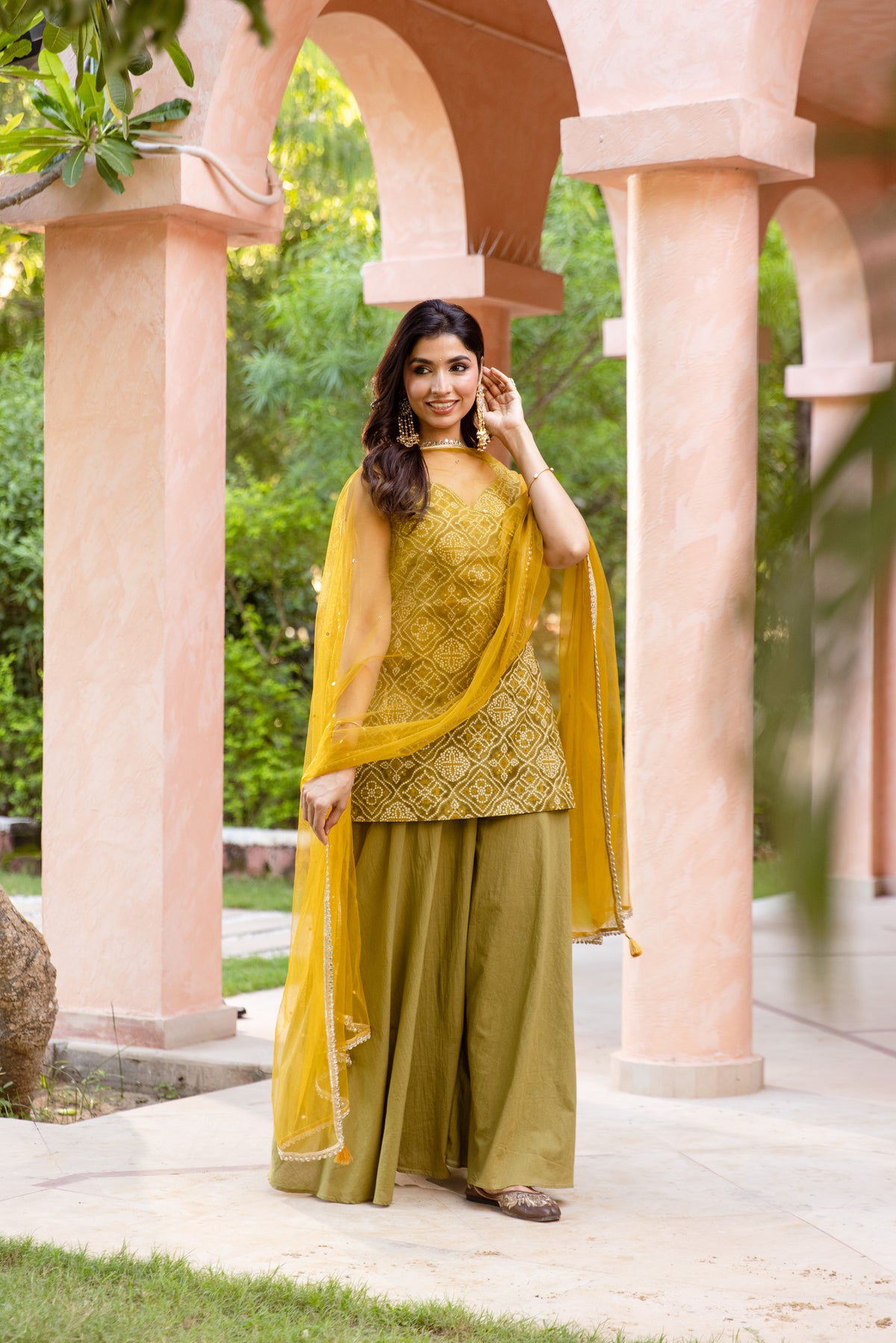 Kairi Sleeveless - Printed Sharara Set (Green)