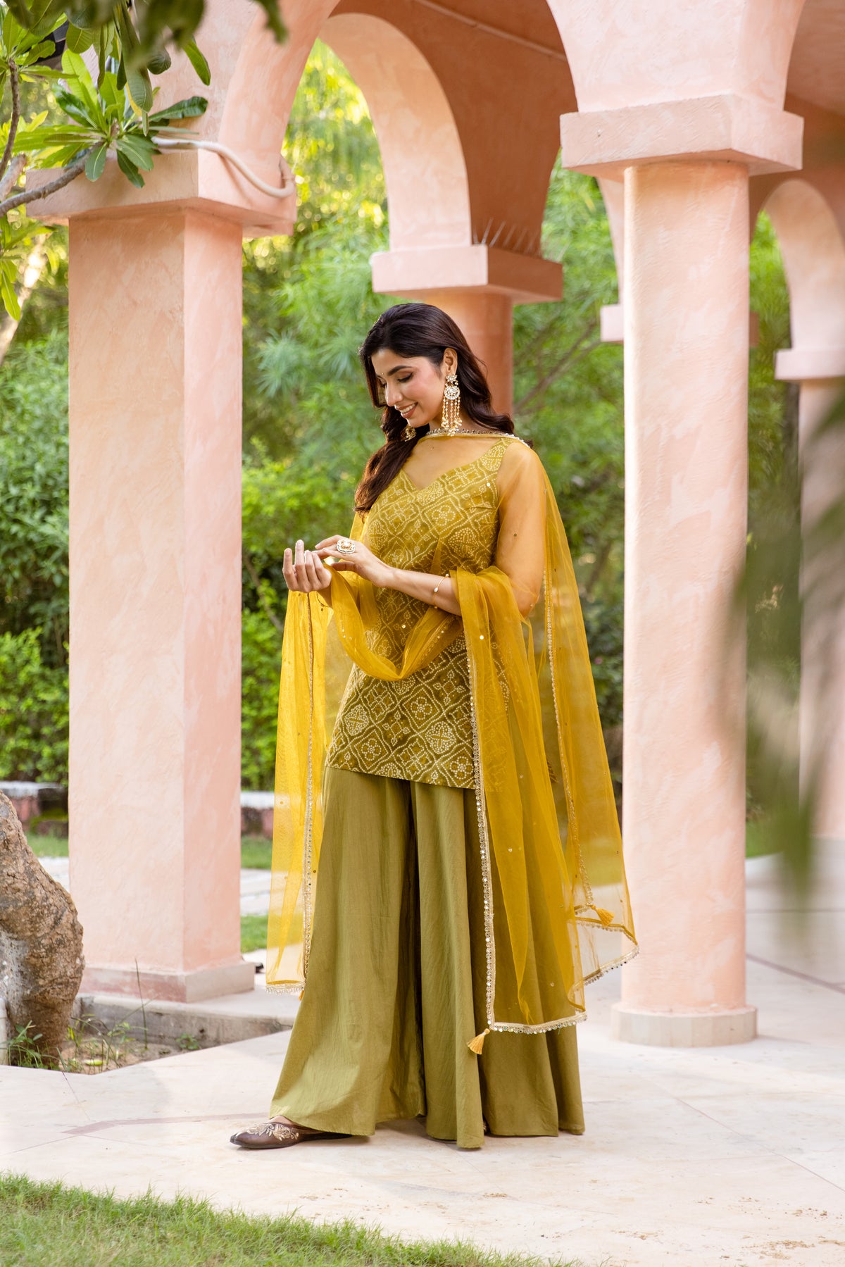 Kairi Sleeveless - Printed Sharara Set (Green)