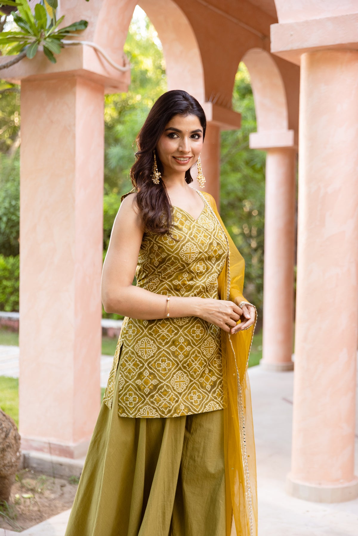 Kairi Sleeveless - Printed Sharara Set (Green)
