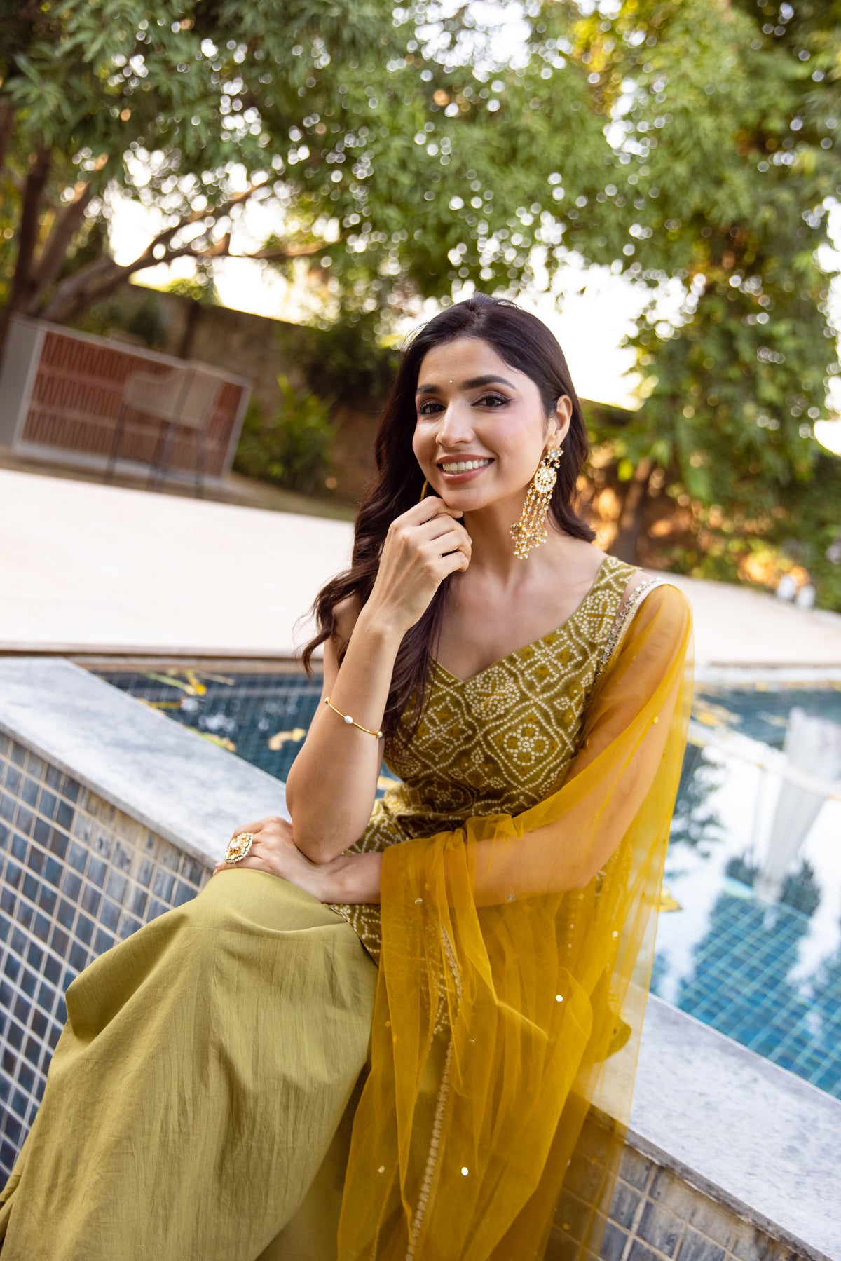 Kairi Sleeveless - Printed Sharara Set (Green)