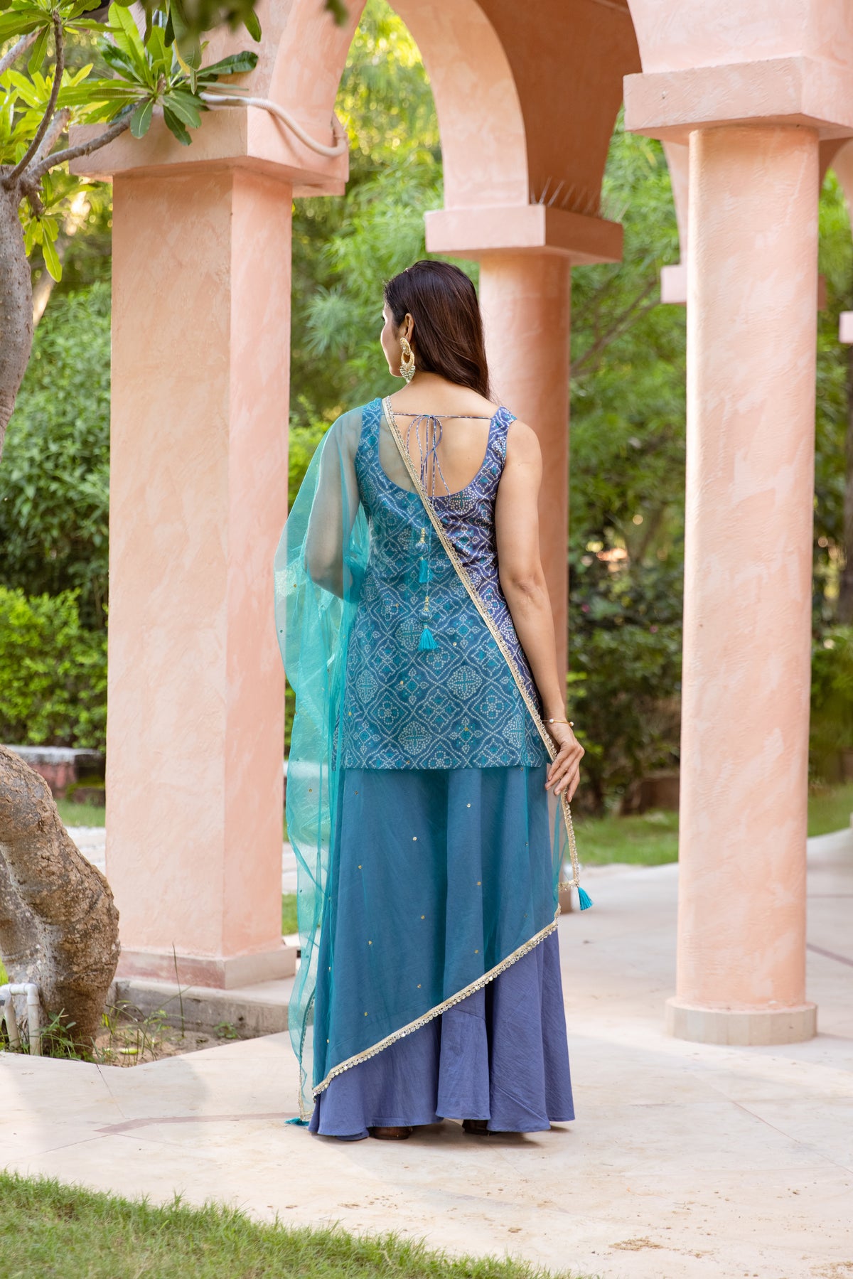 Neel Sleeveless - Printed Sharara Set (Blue)