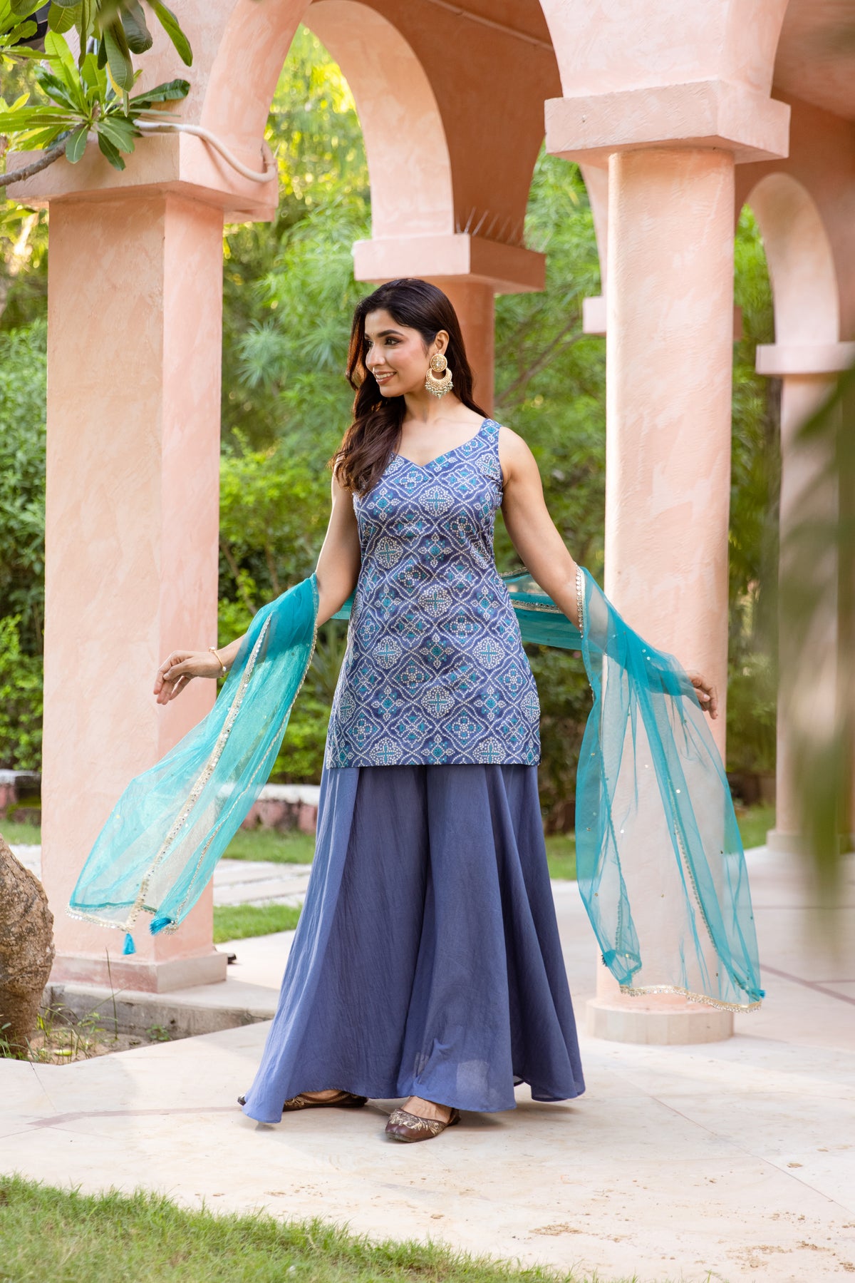 Neel Sleeveless - Printed Sharara Set (Blue)