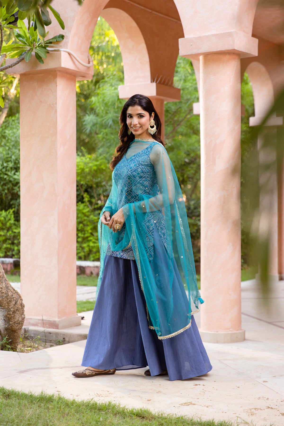 Neel Sleeveless - Printed Sharara Set (Blue)
