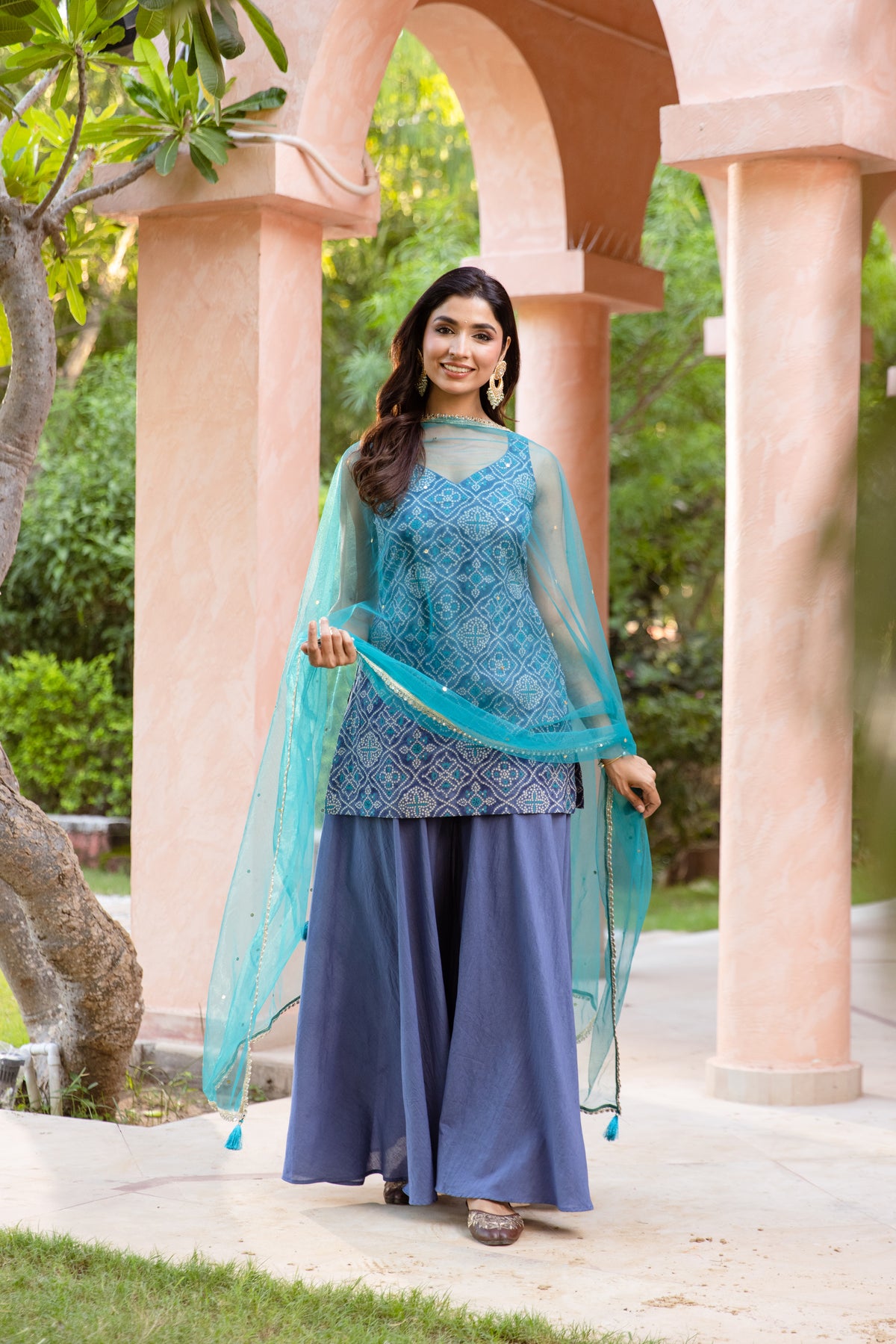 Neel Sleeveless - Printed Sharara Set (Blue)