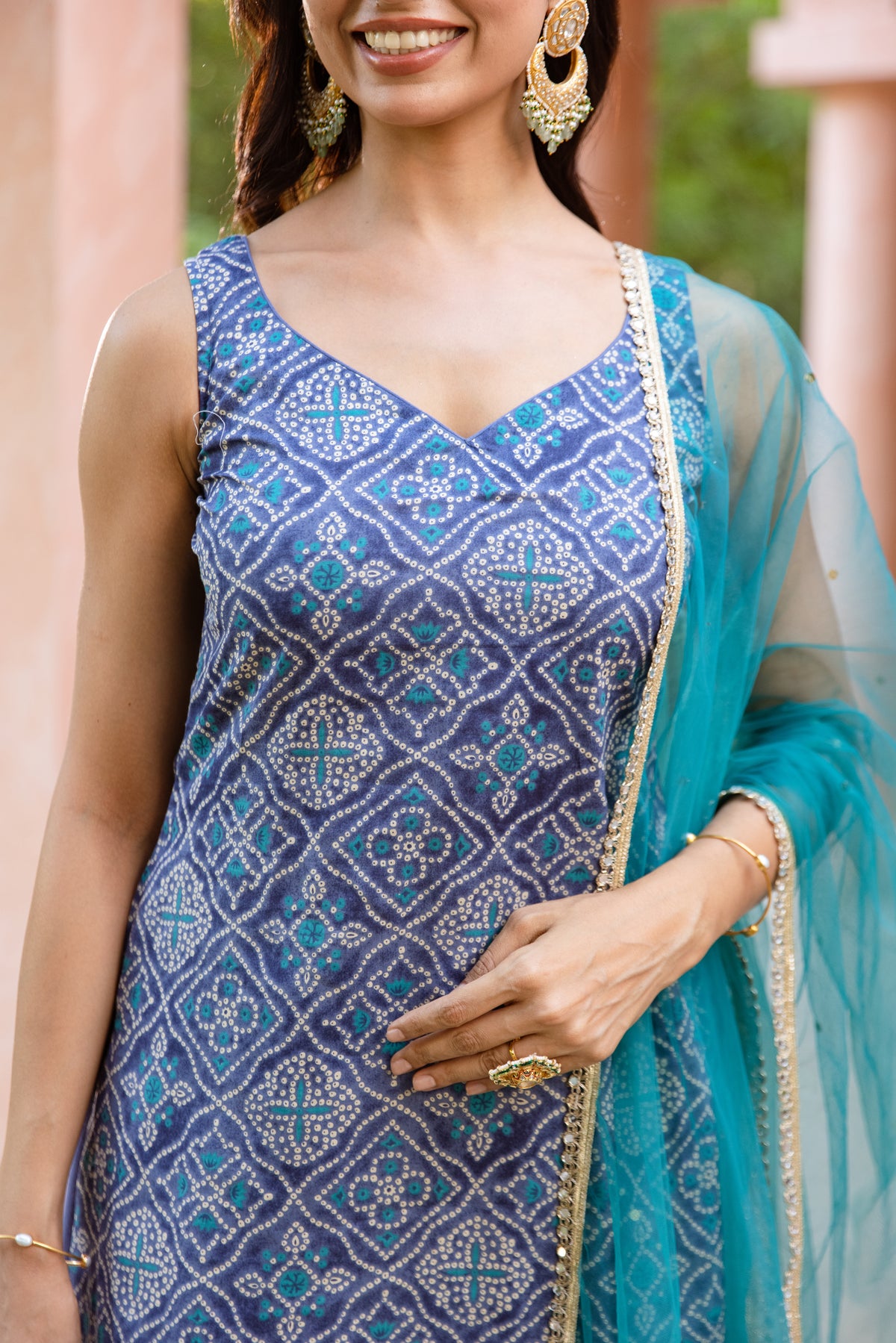 Neel Sleeveless - Printed Sharara Set (Blue)