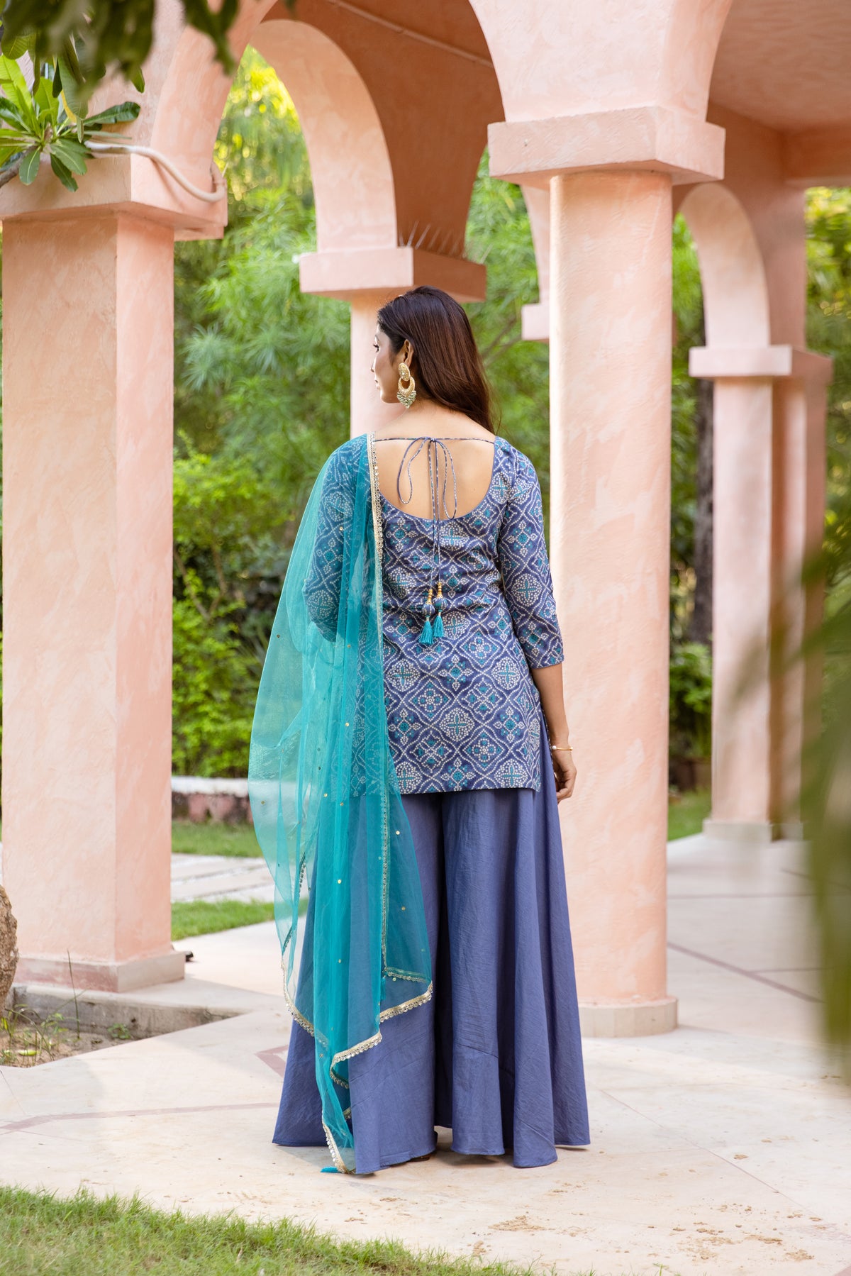 Neel Sleeved - Printed Sharara Set (Blue)