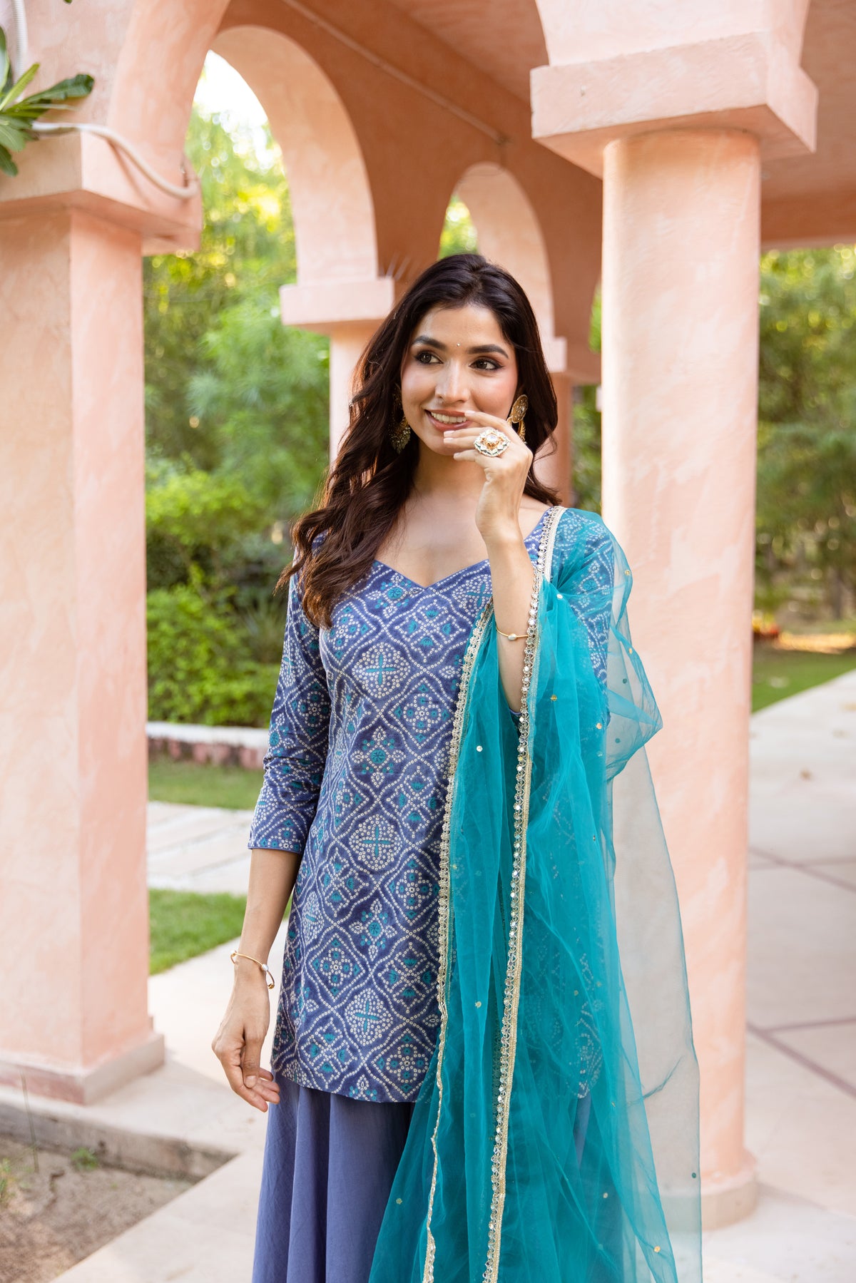 Neel Sleeved - Printed Sharara Set (Blue)