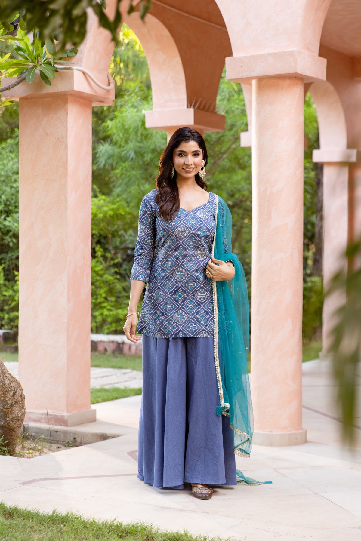 Neel Sleeved - Printed Sharara Set (Blue)