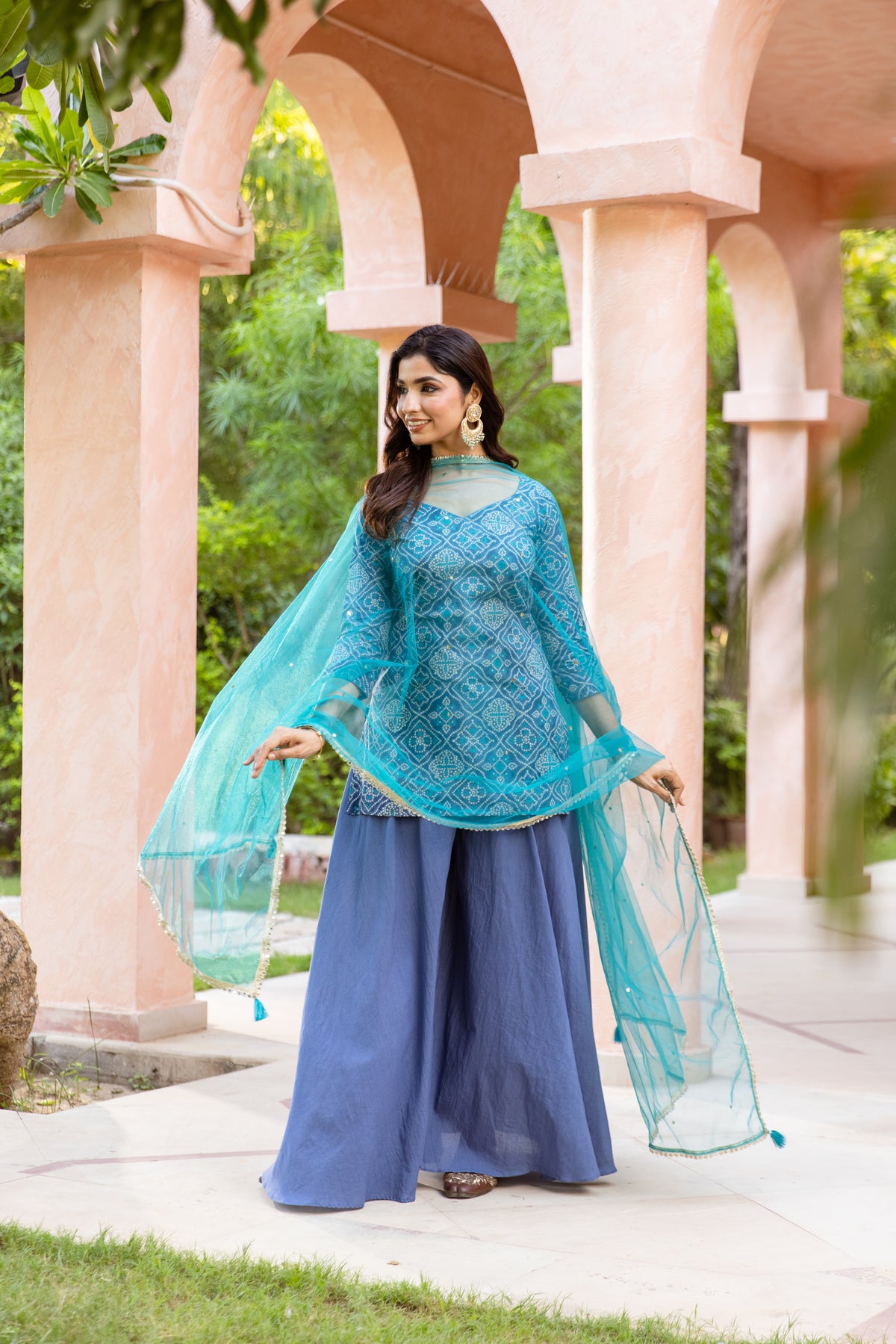Neel Sleeved - Printed Sharara Set (Blue)