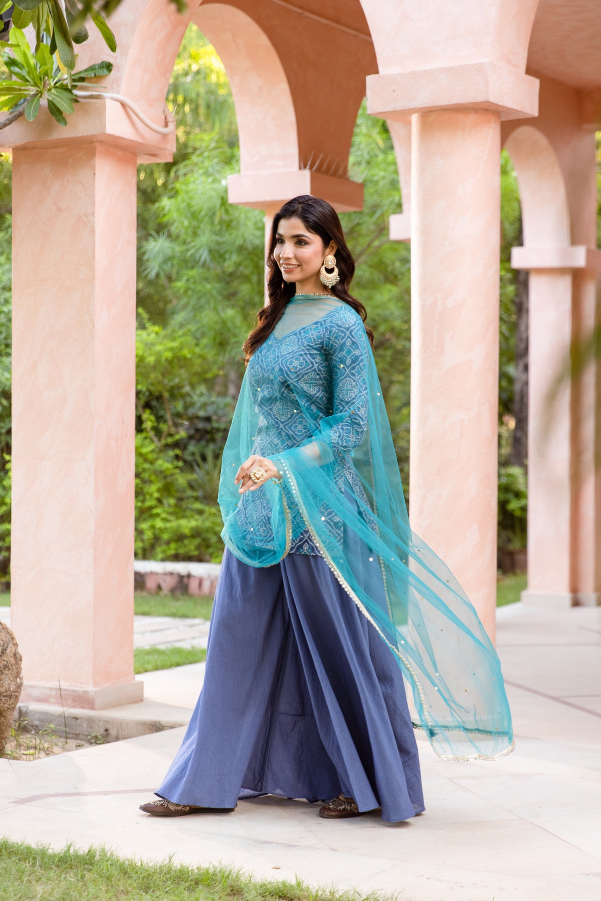 Neel Sleeved - Printed Sharara Set (Blue)