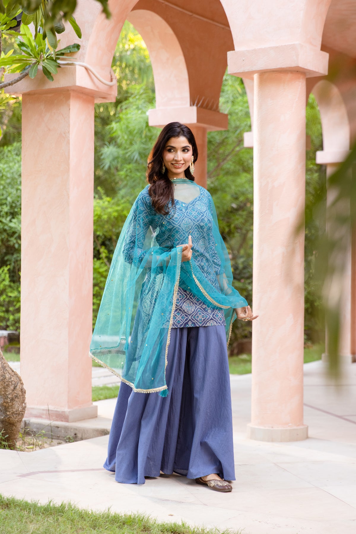 Neel Sleeved - Printed Sharara Set (Blue)