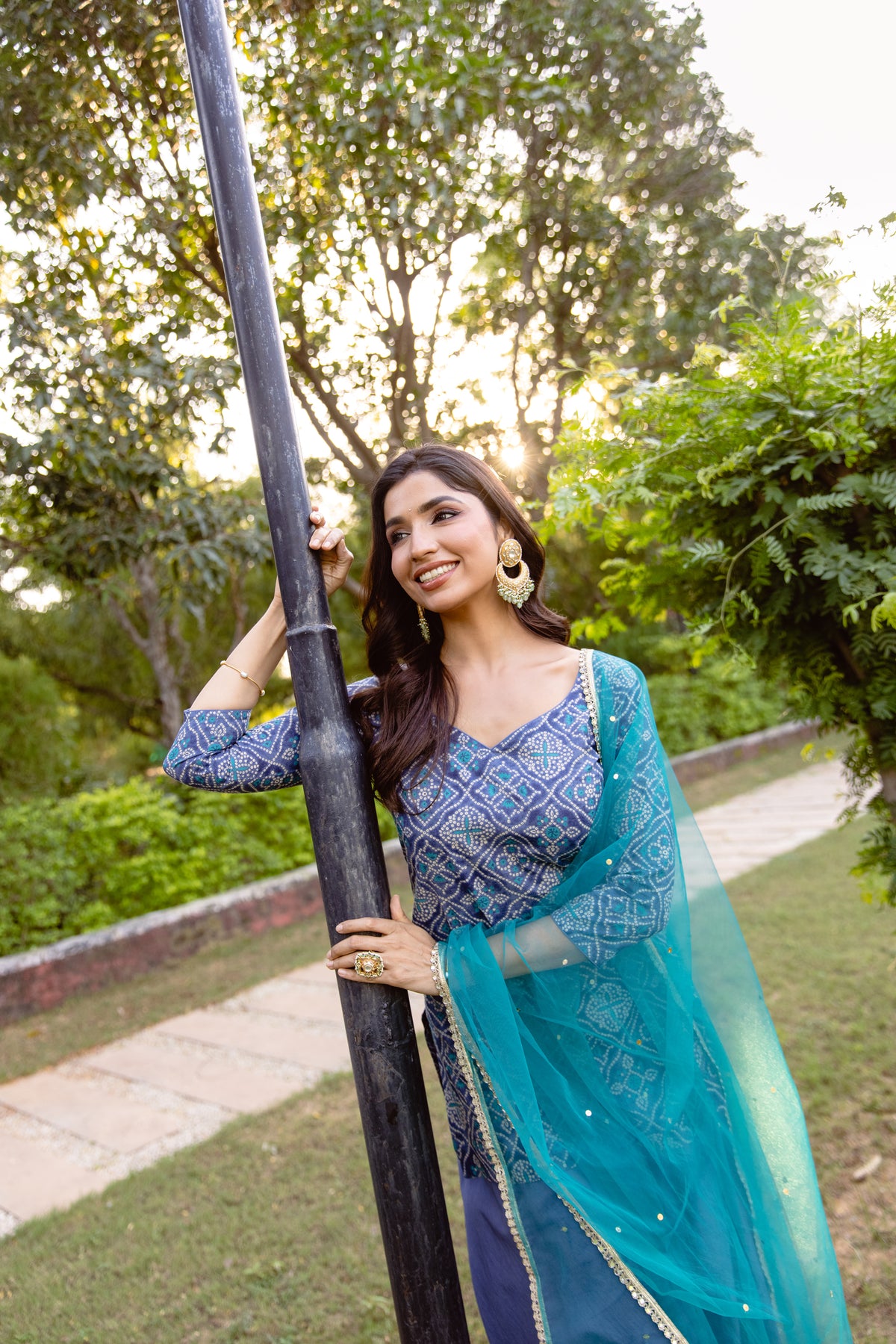 Neel Sleeved - Printed Sharara Set (Blue)