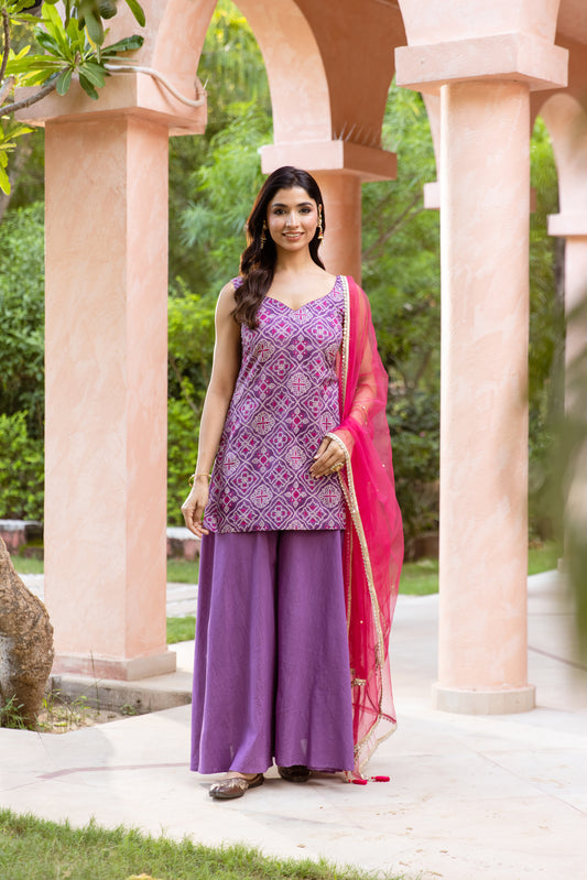 Jamun Sleeveless - Printed Sharara Set (Purple)