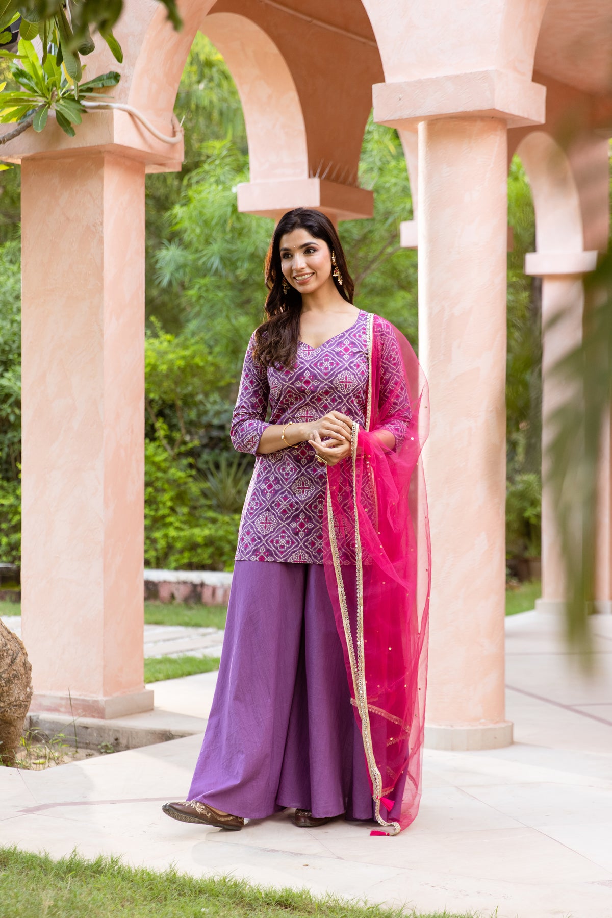Jamun Sleeved - Printed Sharara Set (Purple)