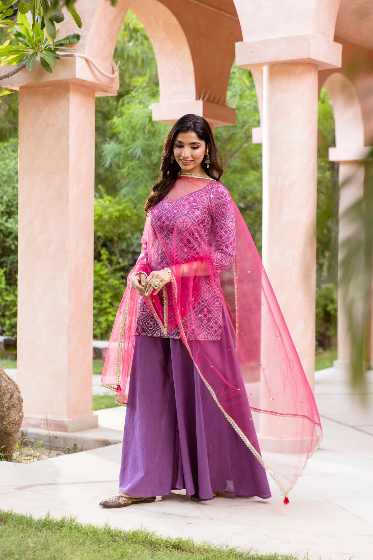 Jamun Sleeved - Printed Sharara Set (Purple)