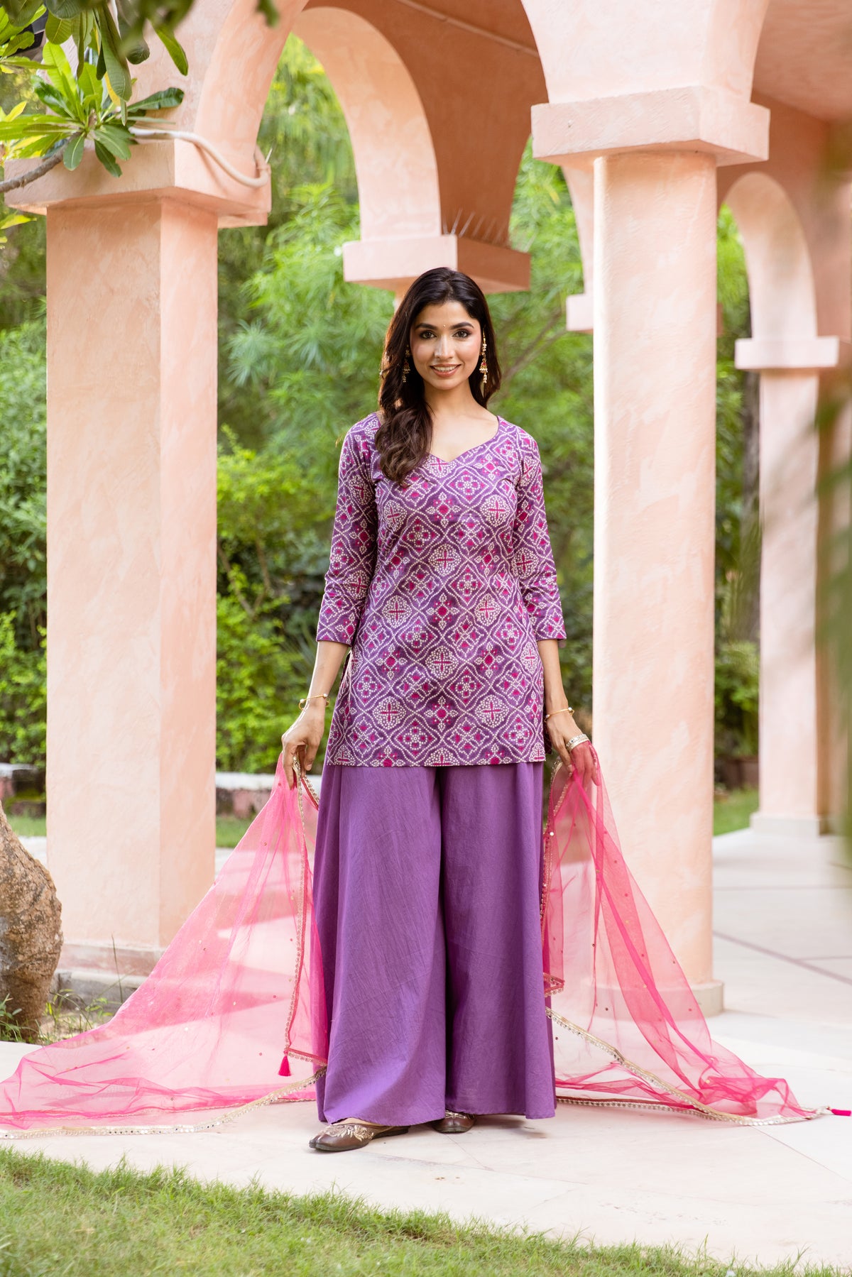 Jamun Sleeved - Printed Sharara Set (Purple)