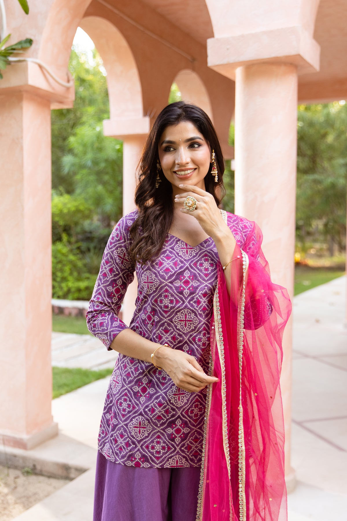 Jamun Sleeved - Printed Sharara Set (Purple)