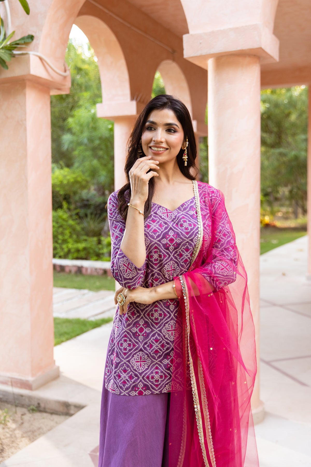 Jamun Sleeved - Printed Sharara Set (Purple)