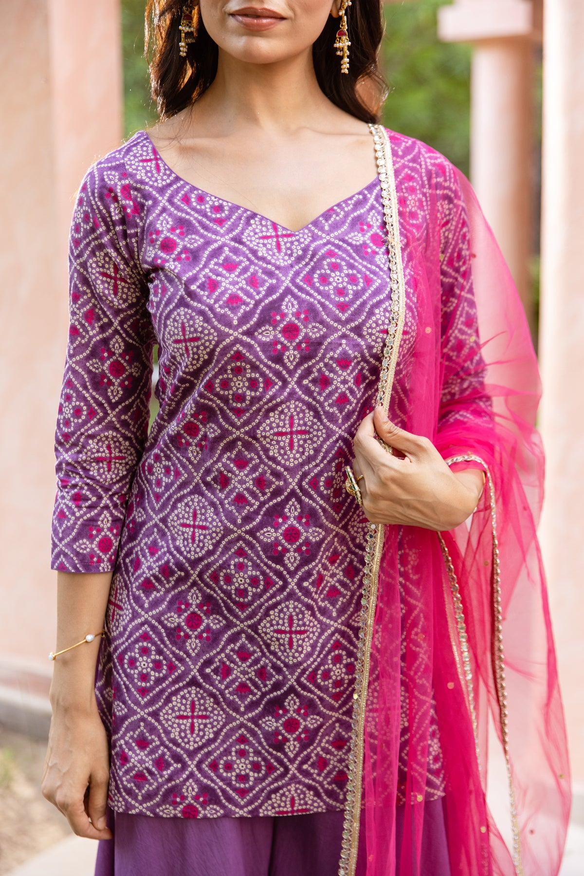 Jamun Sleeved - Printed Sharara Set (Purple)