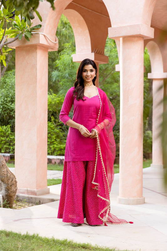 Gulabi Sleeved - Sharara Set (Pink)