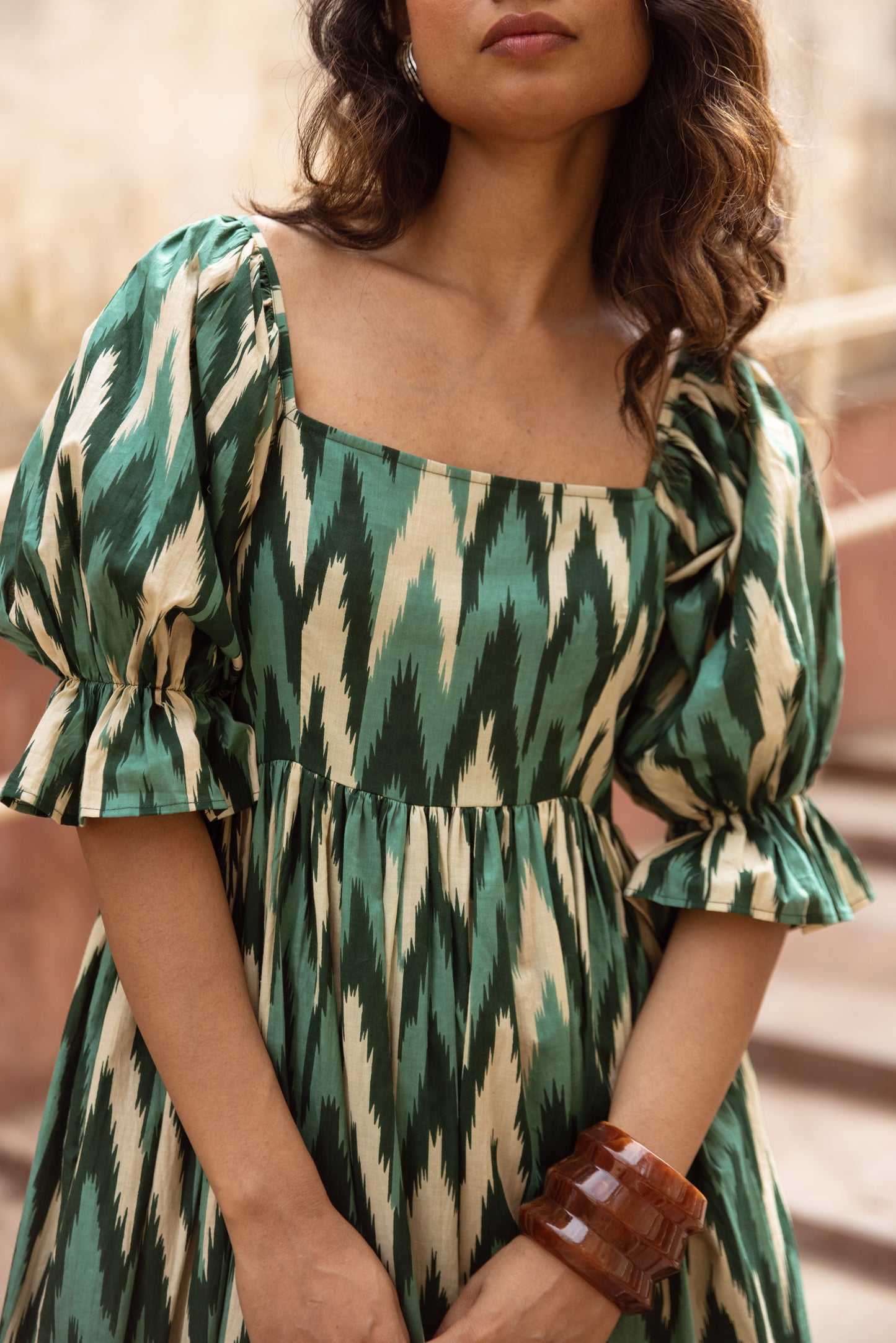 The Jaipur Zig Dress- Green Sleeved