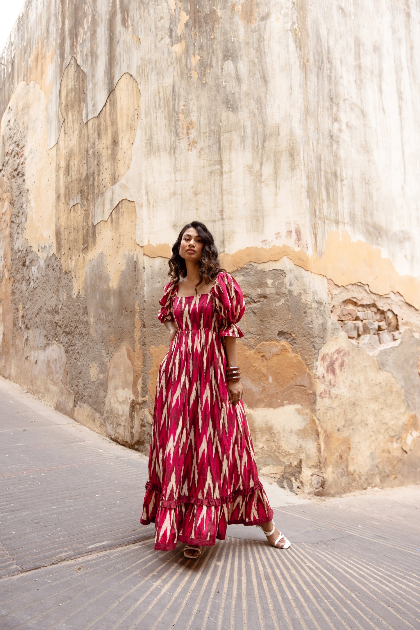 The Jaipur Zig Dress- Pink Sleeved