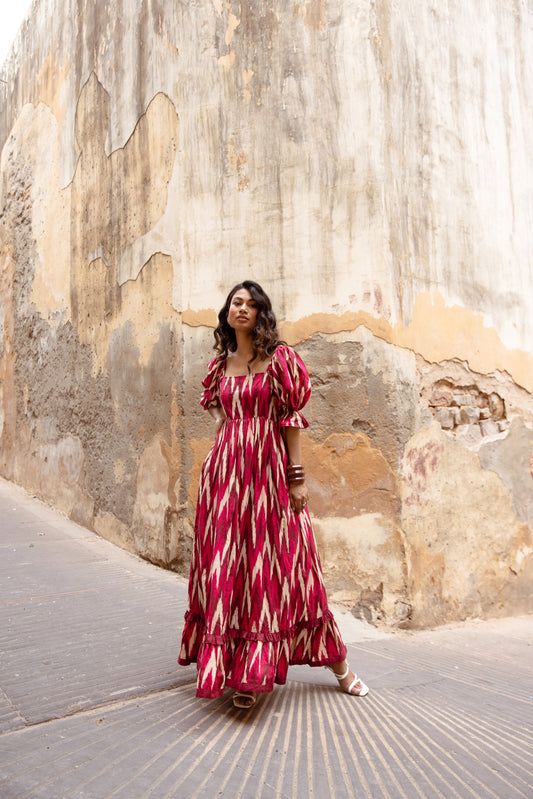 The Jaipur Zig Dress- Pink Sleeved