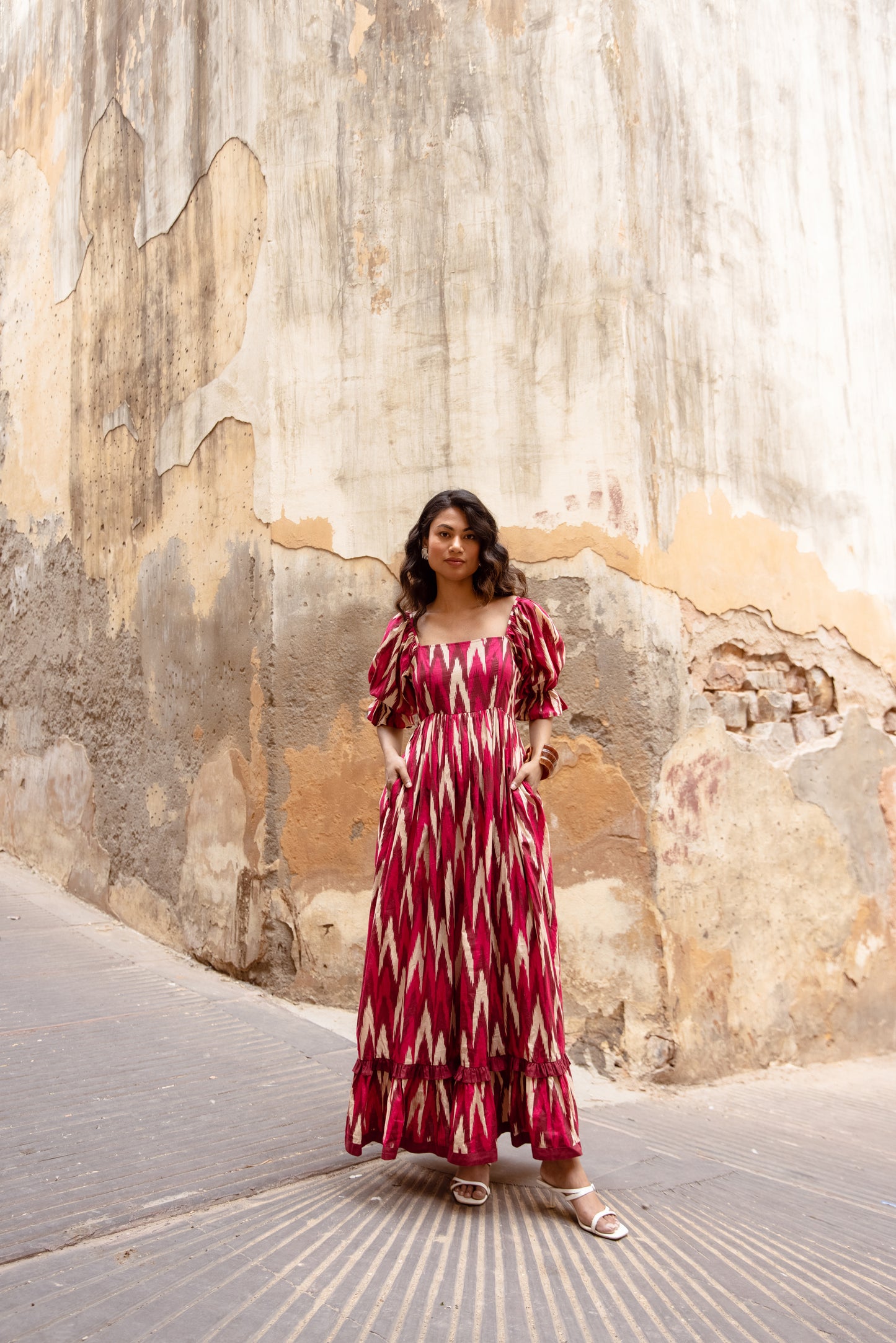 The Jaipur Zig Dress- Pink Sleeved
