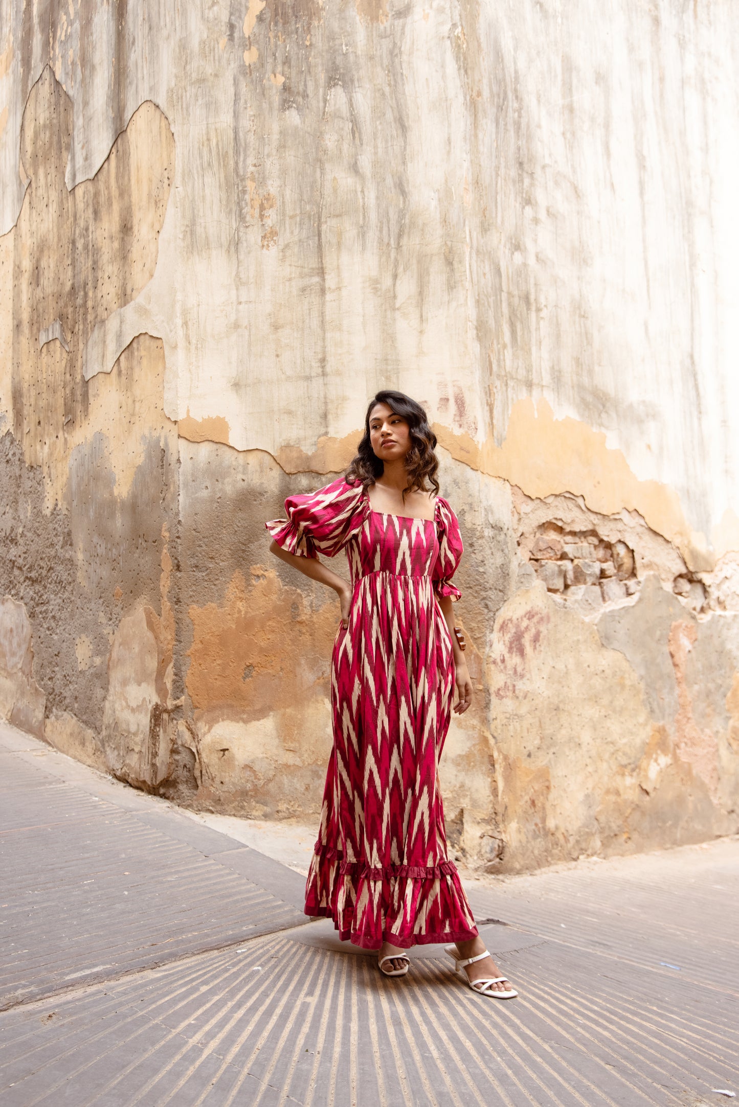 The Jaipur Zig Dress- Pink Sleeved