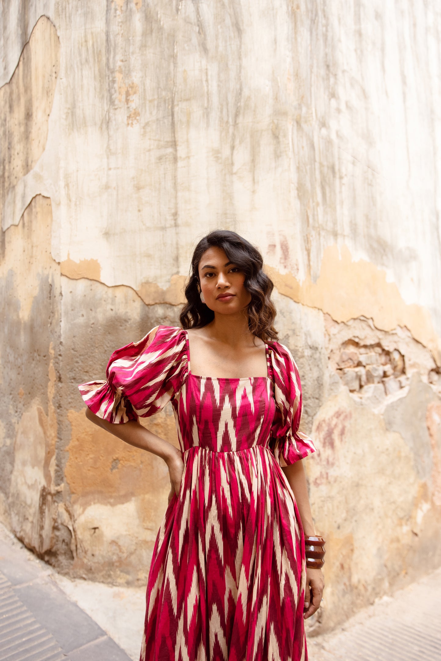 The Jaipur Zig Dress- Pink Sleeved