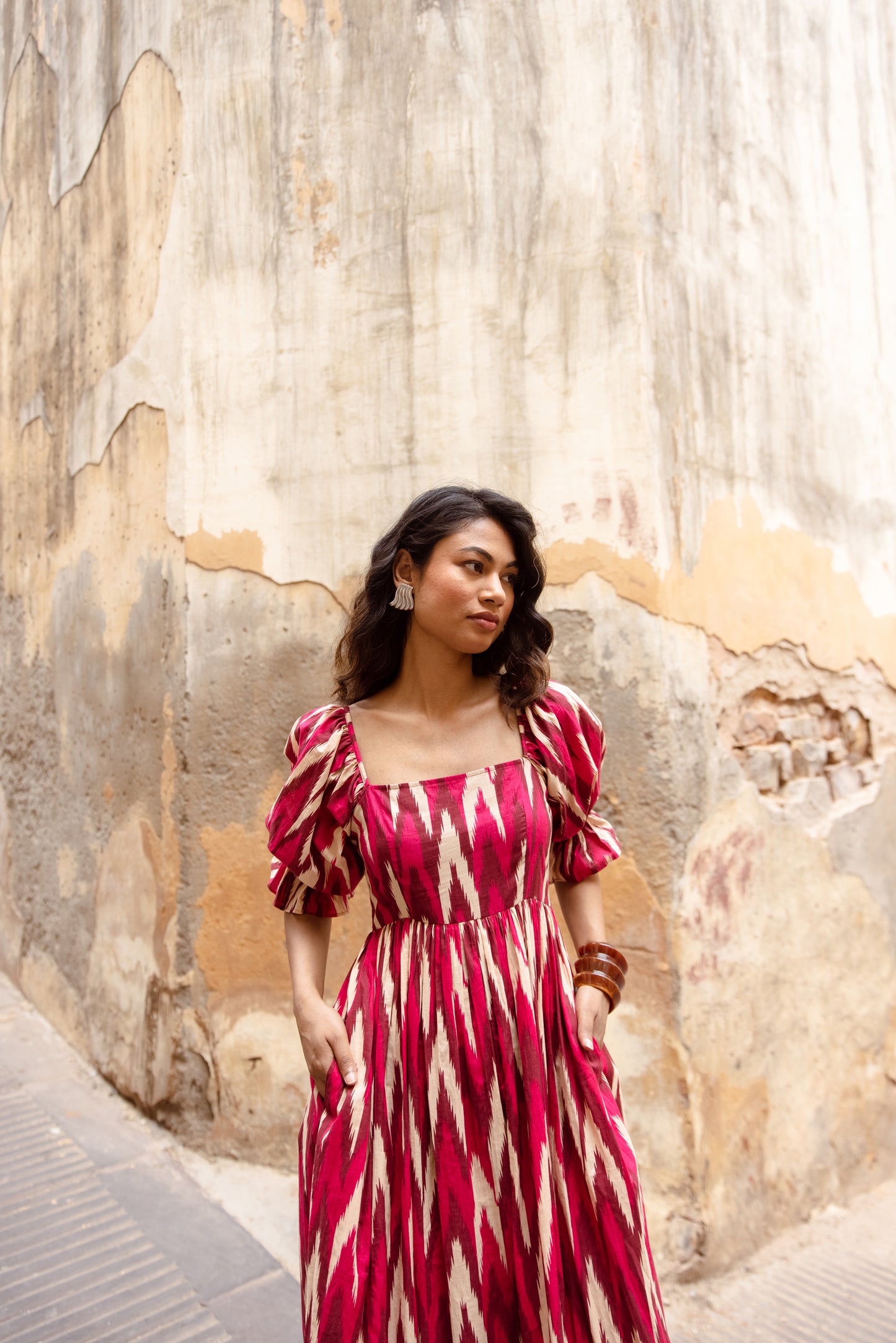 The Jaipur Zig Dress- Pink Sleeved