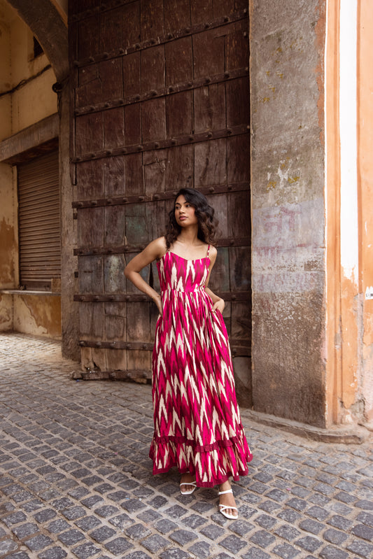 The Jaipur Zig Dress- Pink Thin Strap