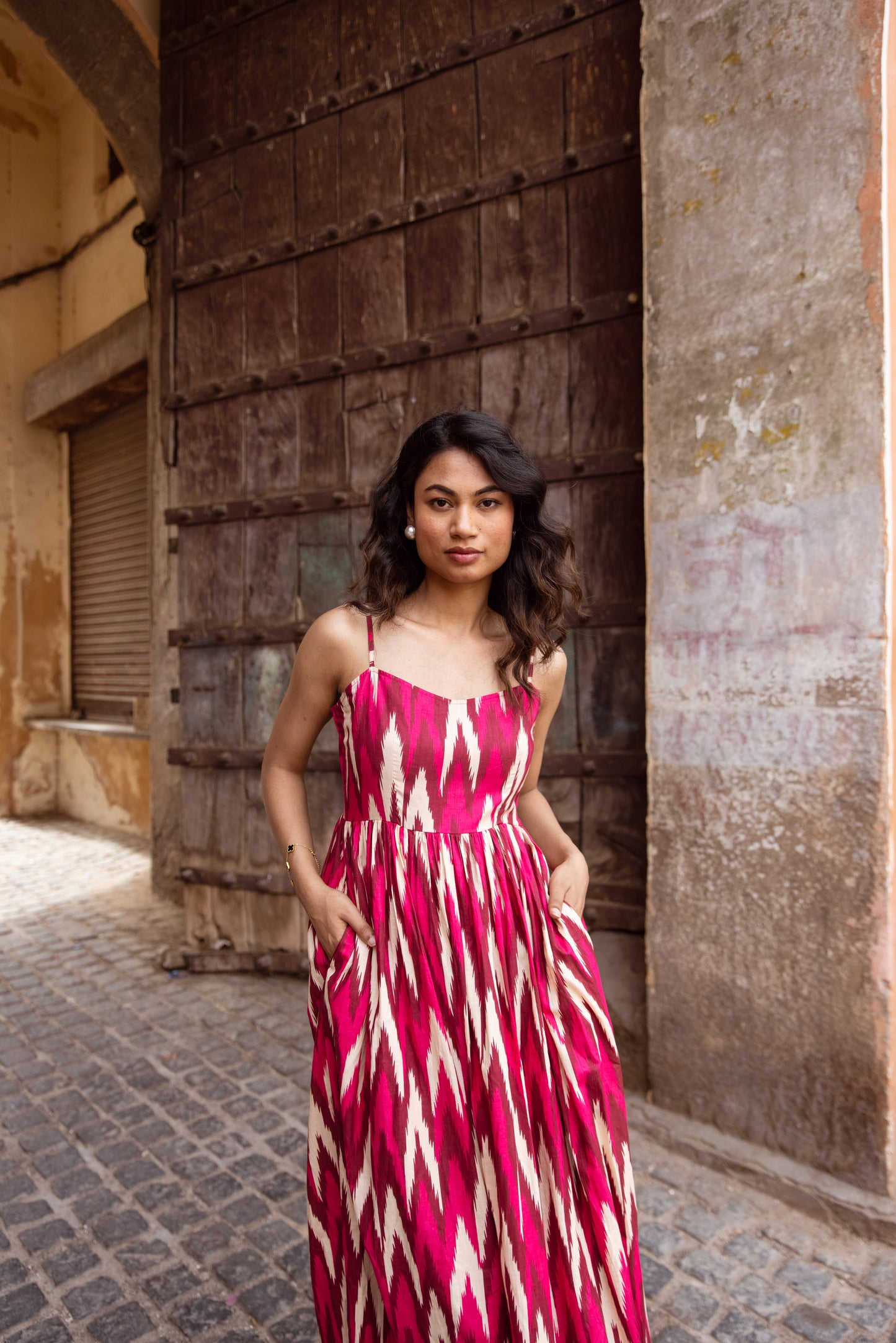 The Jaipur Zig Dress- Pink Thin Strap