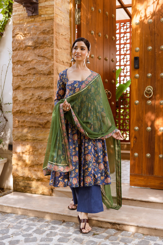 Blue Blossom Printed Nyra Cut Suit