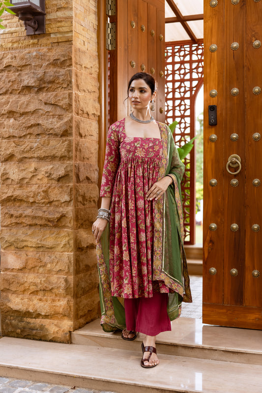 Rose Petal Printed Nyra Cut Suit