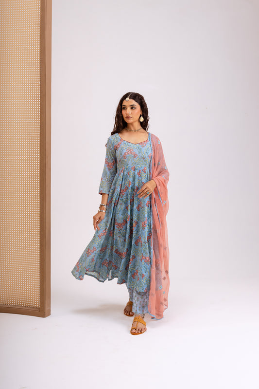 Baby Blue X Peach Jaal - Sleeved