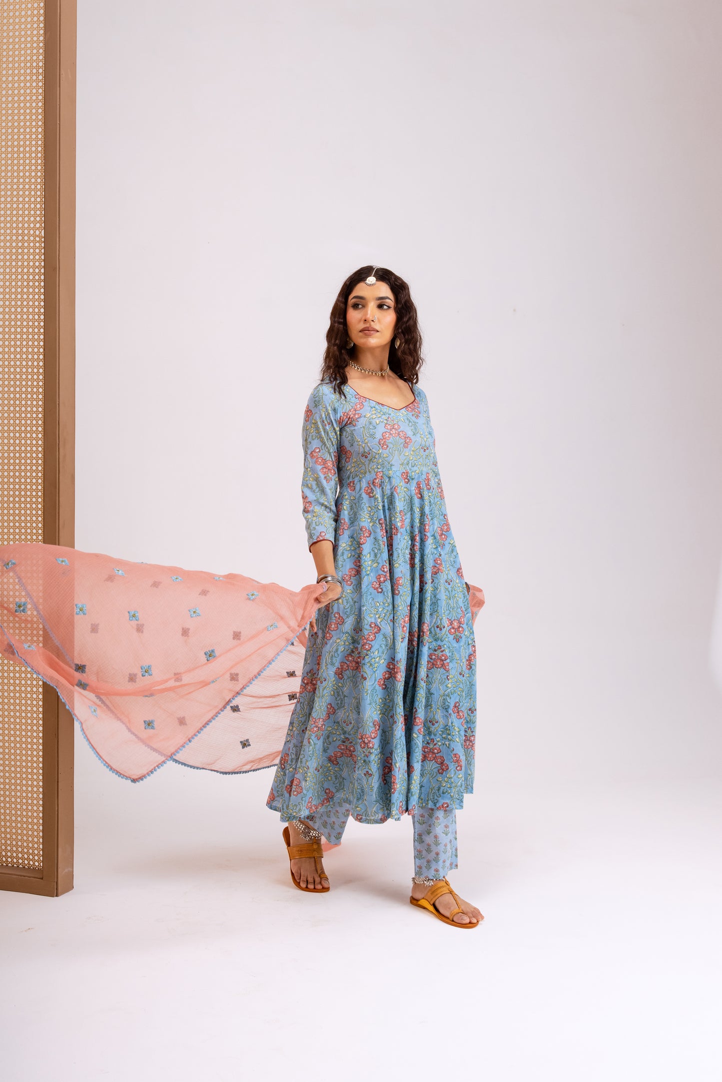 Baby Blue X Peach Jaal - Sleeved