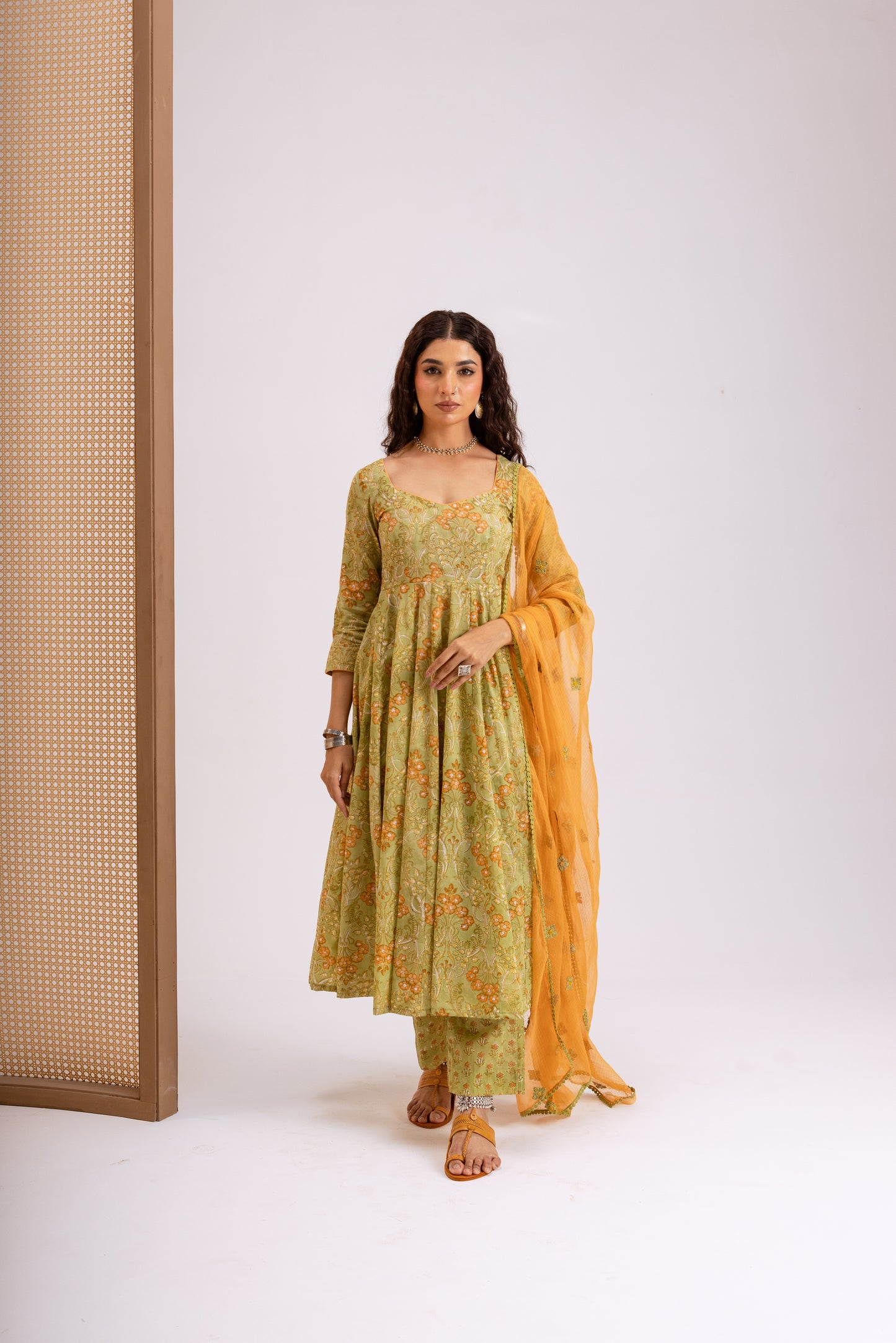 Apple Green X Orange Jaal - Sleeved