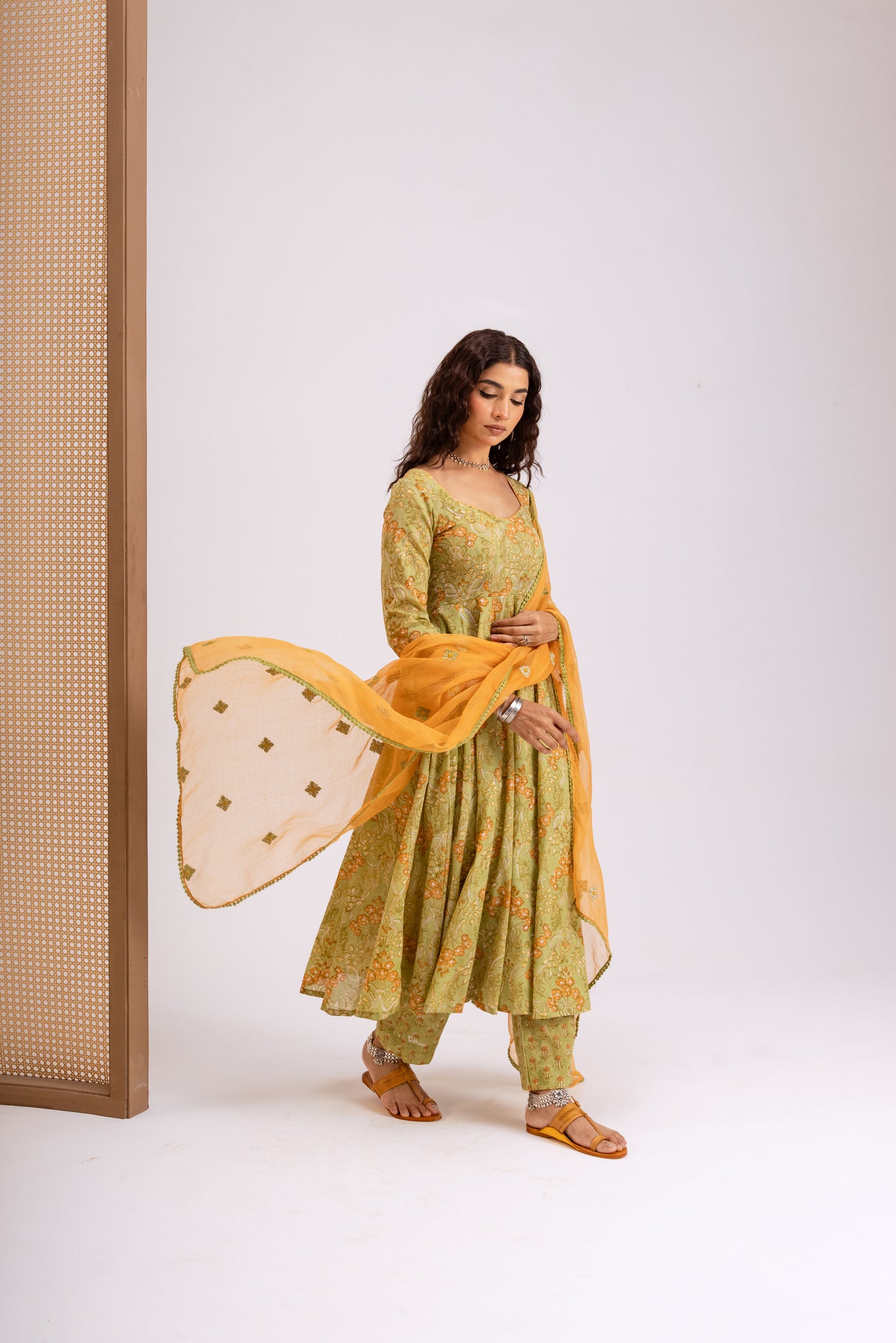 Apple Green X Orange Jaal - Sleeved