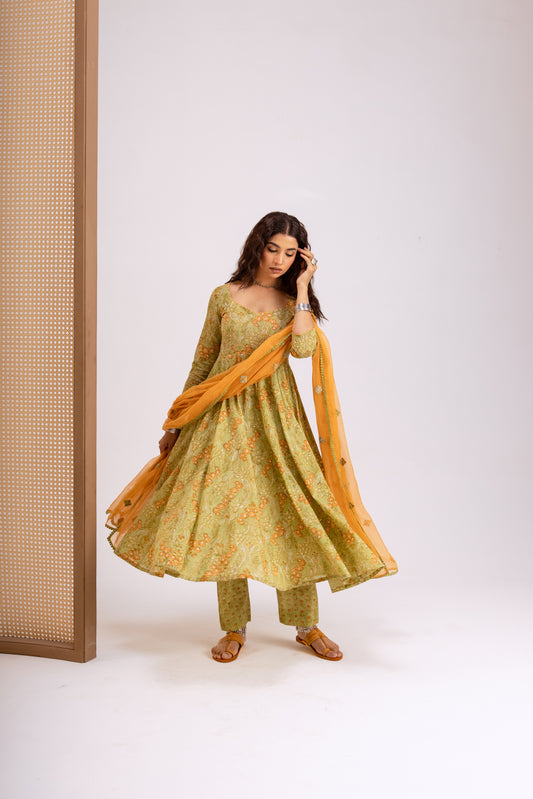 Apple Green X Orange Jaal - Sleeved