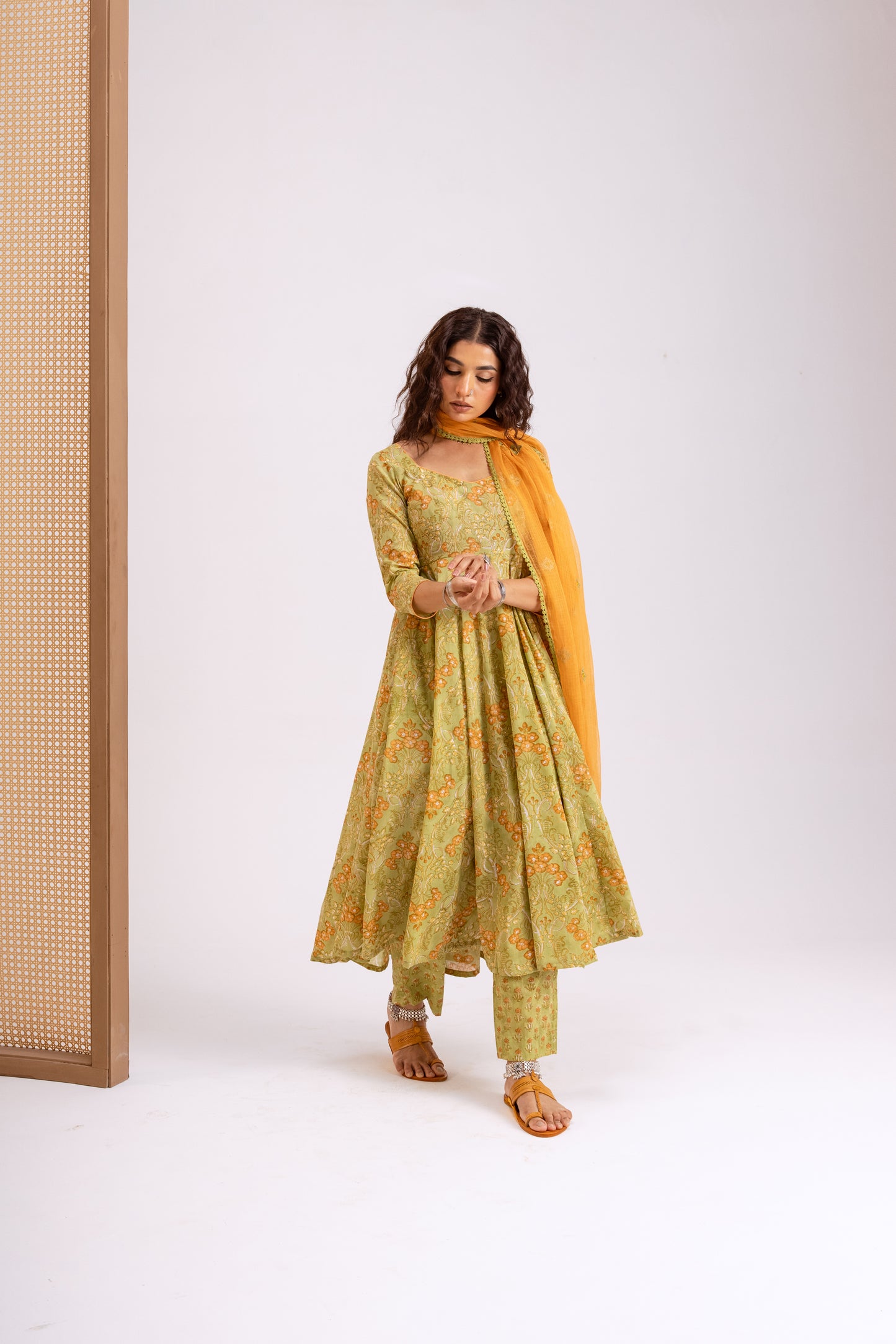 Apple Green X Orange Jaal - Sleeved