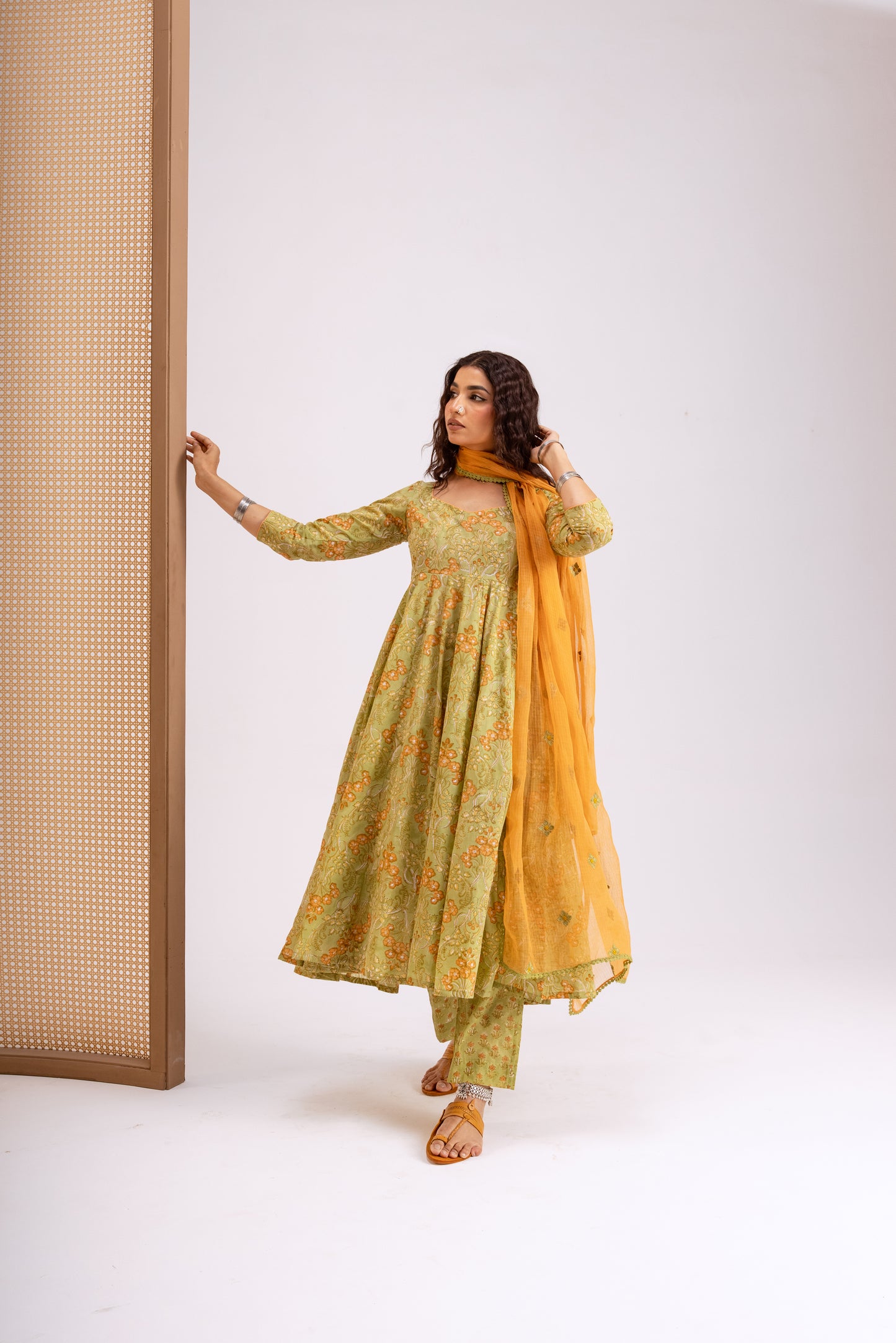 Apple Green X Orange Jaal - Sleeved