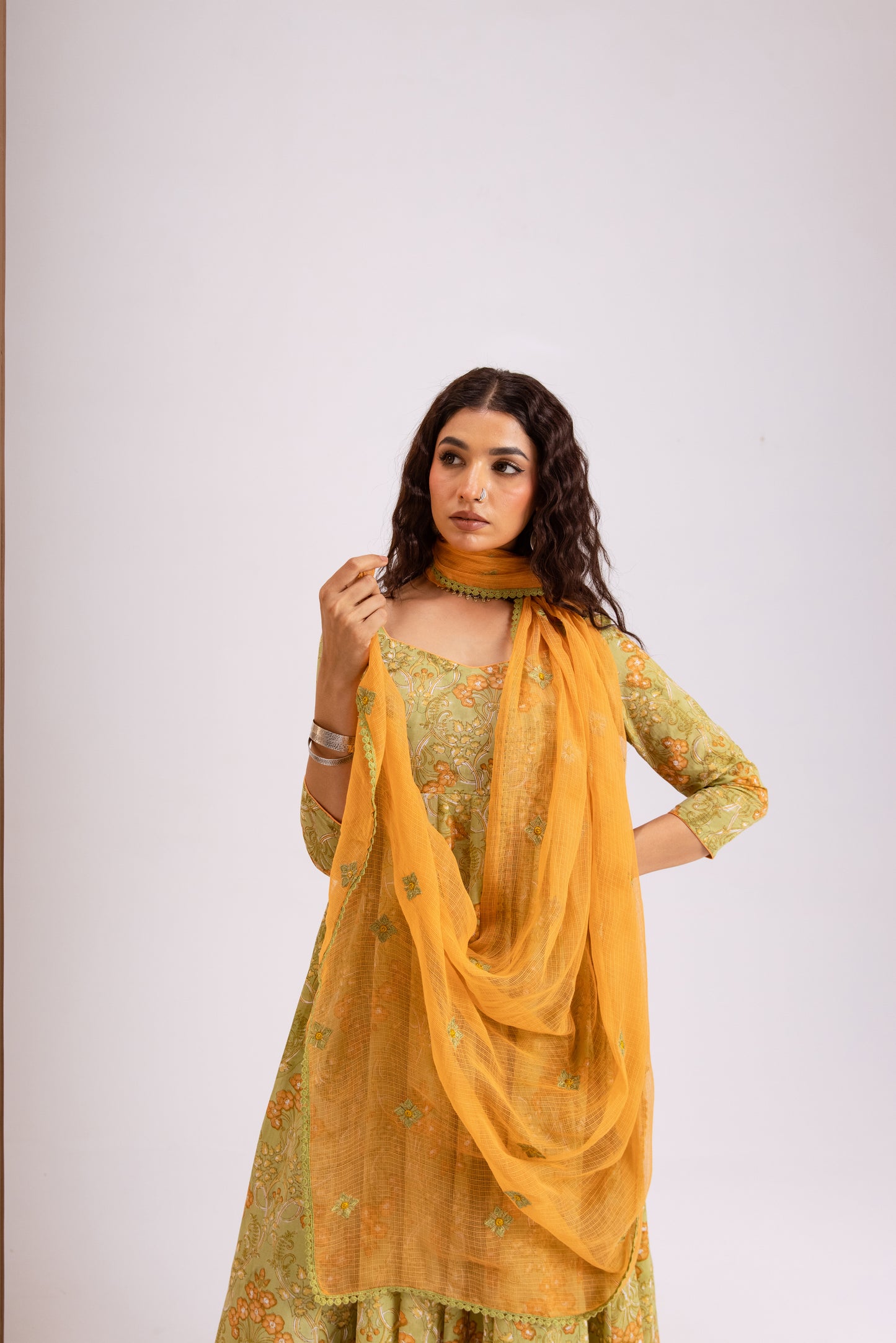 Apple Green X Orange Jaal - Sleeved