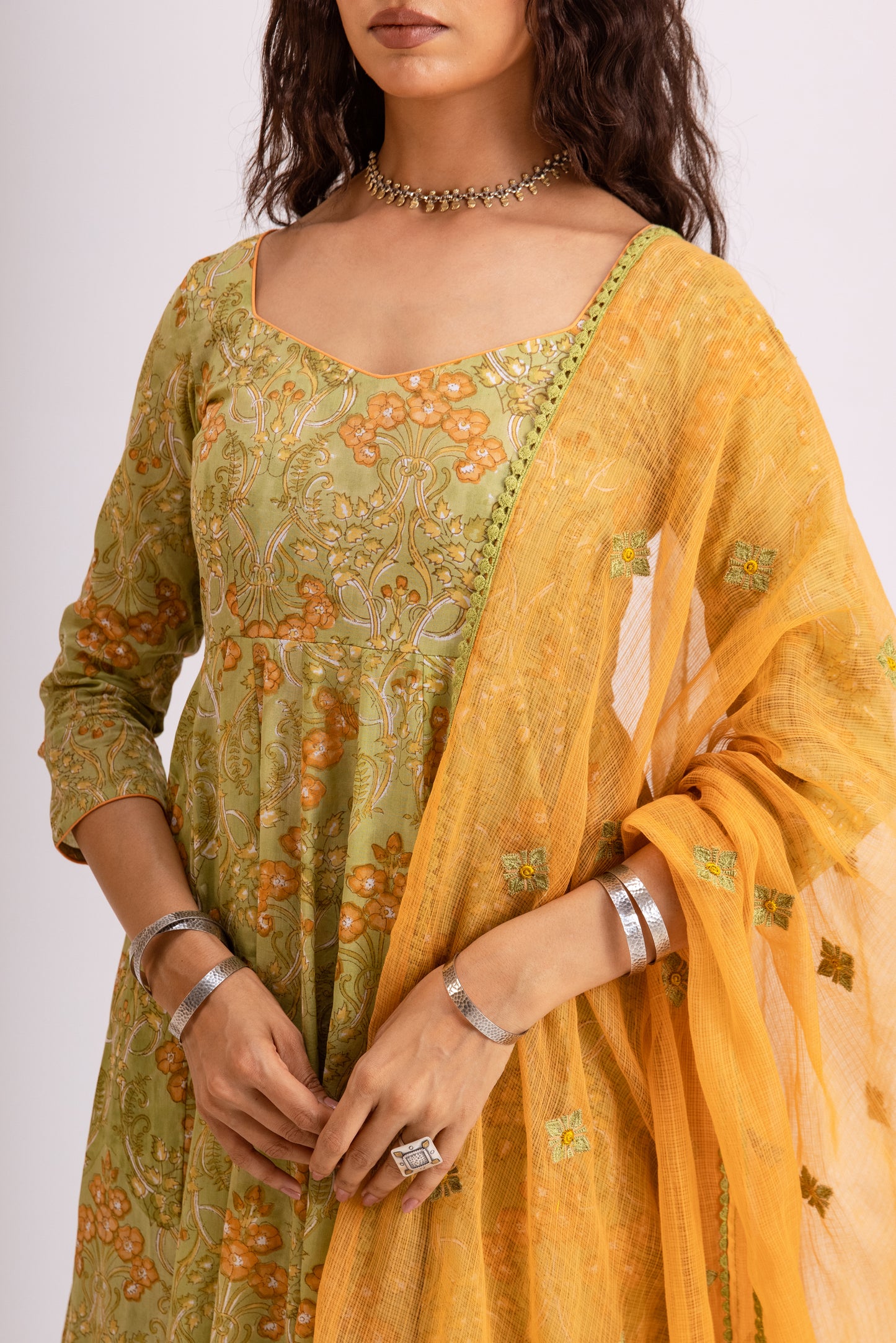 Apple Green X Orange Jaal - Sleeved