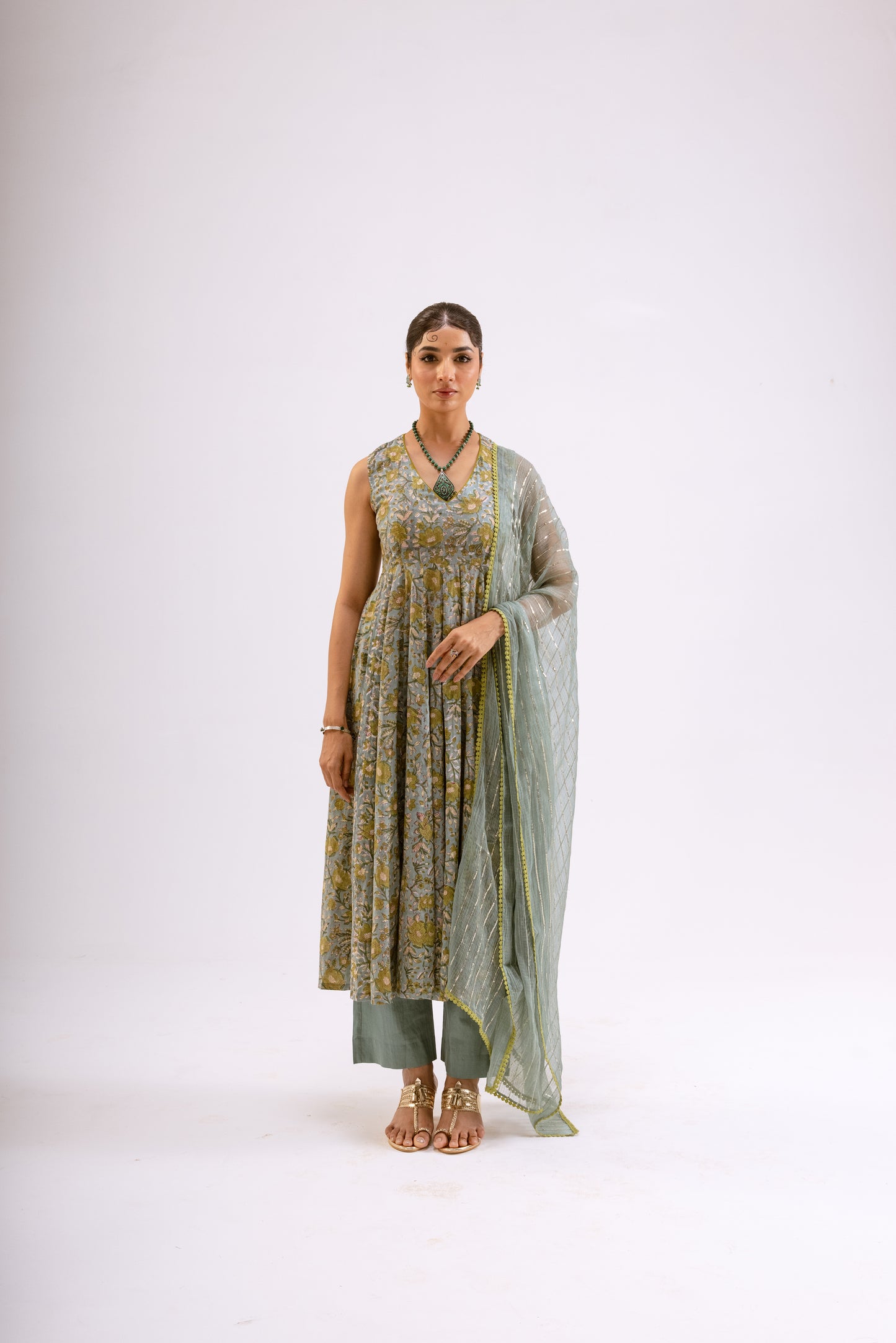 Moss Green Jaal - Sleeveless